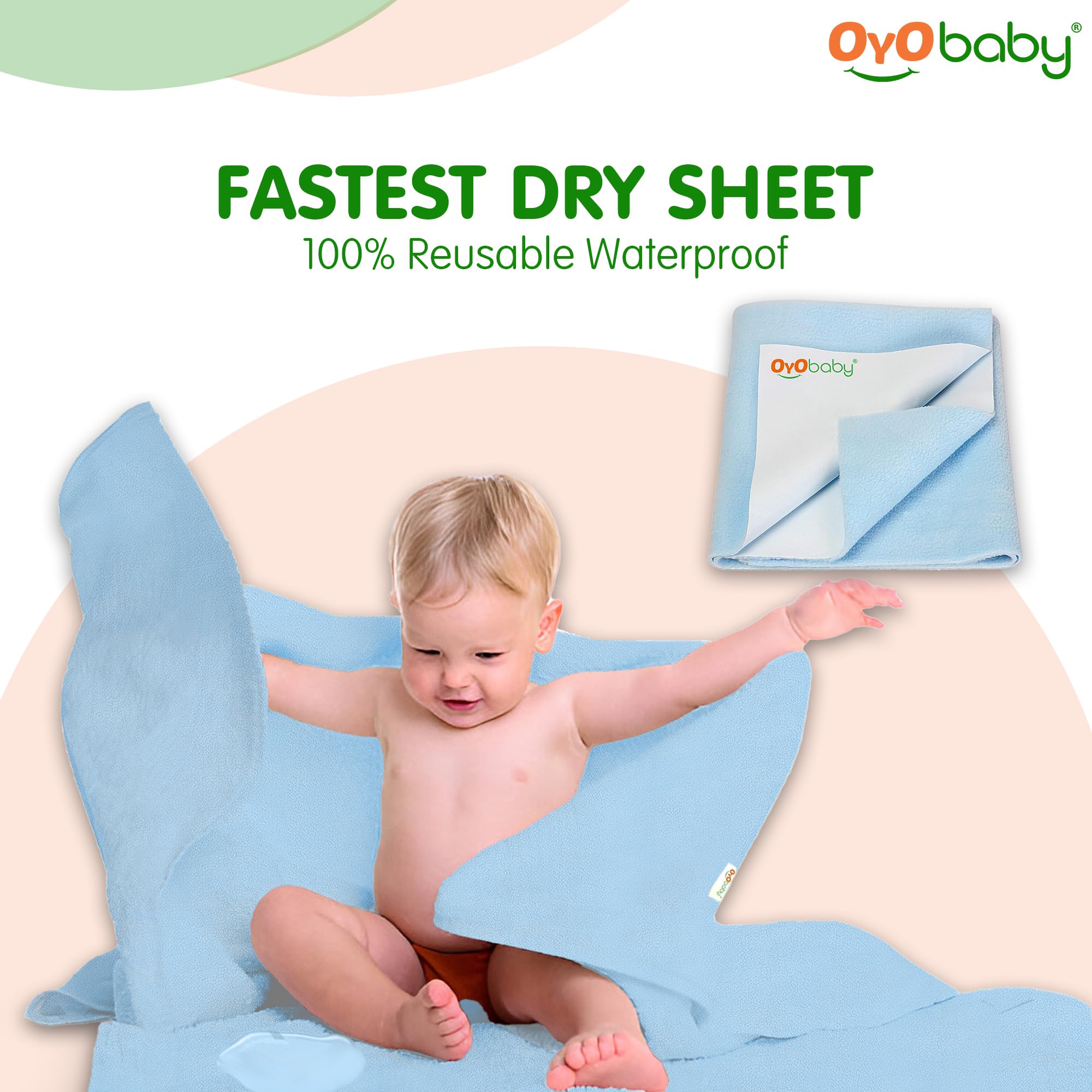 OYO BABY Premium Hypoallergenic Quick Dry Waterproof Reusable Mat/Underpad/Absorbent Sheets/Mattress Protector/Crib Sheets (Size: 70cm x 50cm) / (28"x19") Blue, Small - Image 2 thumbnail