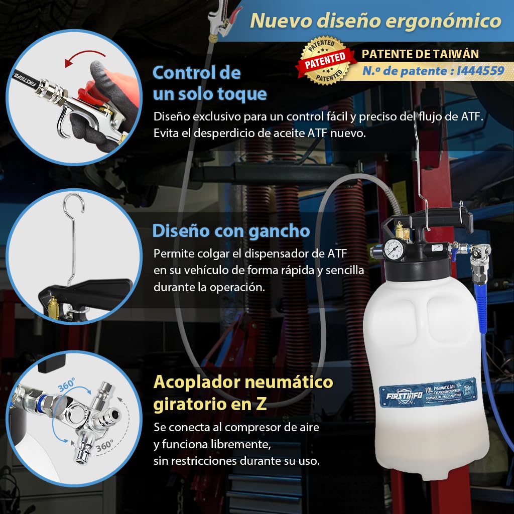 FIRSTINFO Kit Neumático ATF 10L para Llenado y Extracción de Aceite de Transmisión Automática, Bomba de Cambio de Aceite con 14 Adaptadores ATF, Herramienta Profesional para Taller A1135NEU