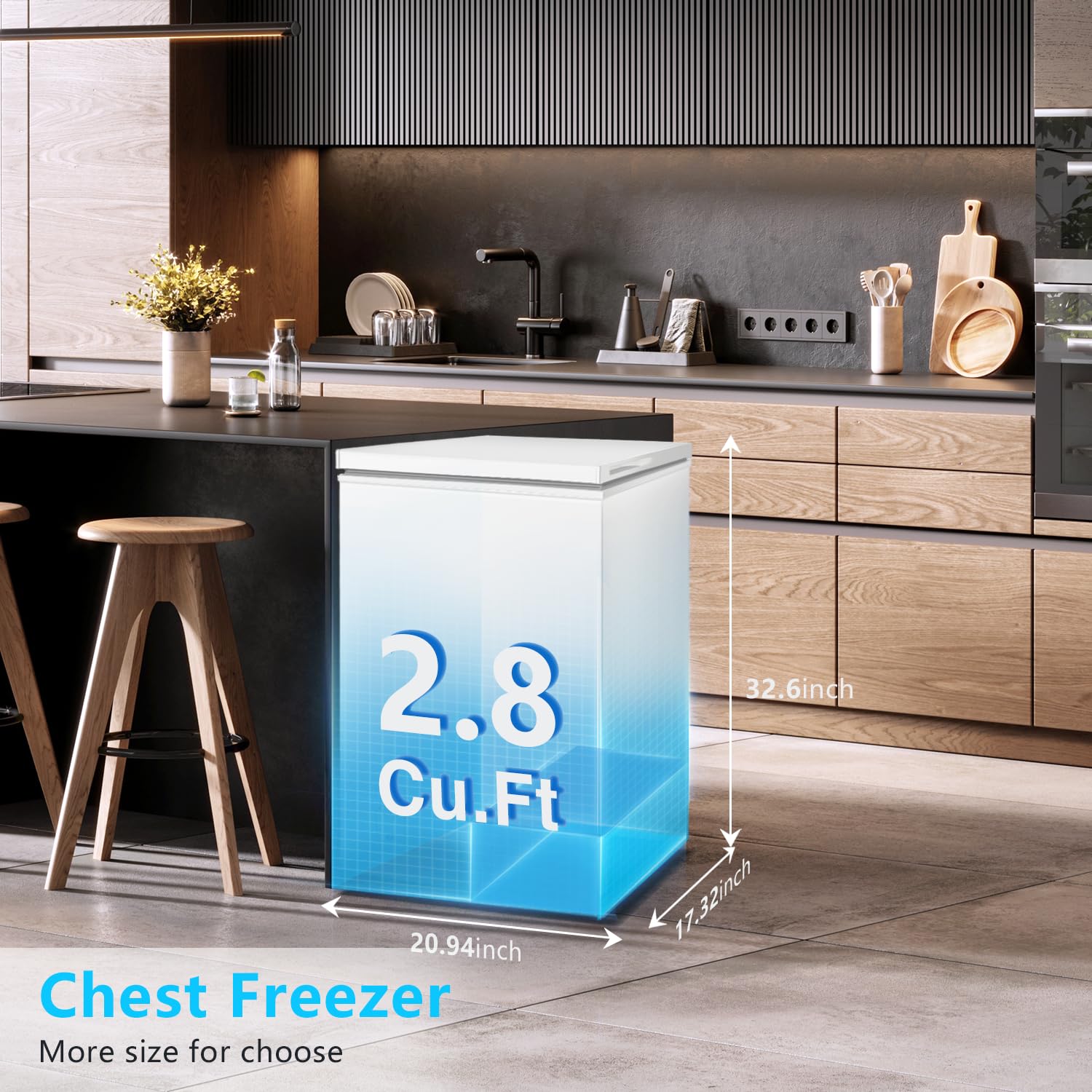 R.W.FLAME Chest Freezer 2.8 Cubic Feet, Deep Freezer with Basket Adjustable Temperature, Energy Saving, Top open Door Compact Freezer, White on Fridge.com