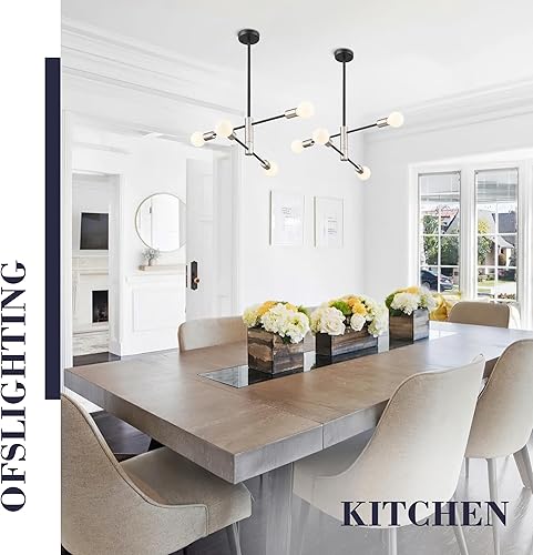 Miniatura 4 de OFSLIGHTING Lámpara de araña moderna Sputnik ajustable de 4 luces, lámpara de techo industrial de mediados de siglo, lámpara de techo semiempotrada,