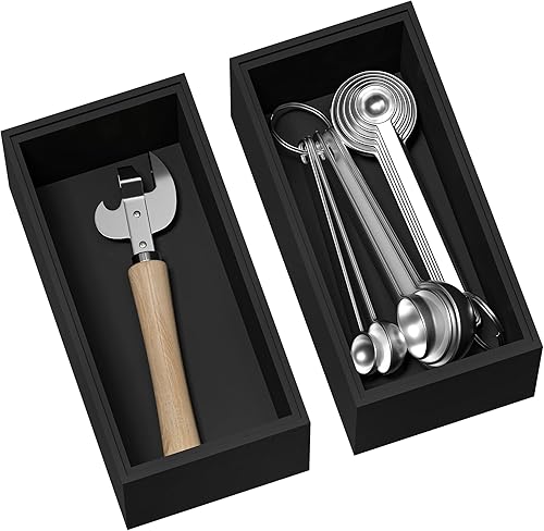 Miniatura 20 de Bandeja organizadora de cajones de cocina, organizador de cajones profundos de bambú apilable para cubiertos grandes, utensilios, cubiertos, cajones