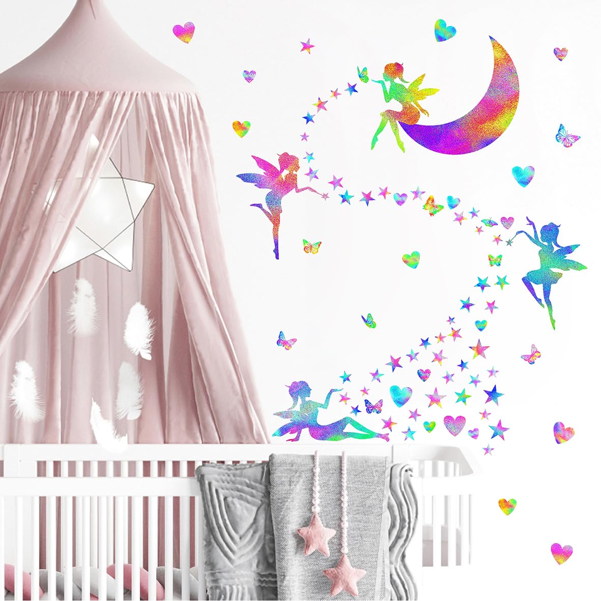 MOSITU 170 Pcs Colourful Fairy Wall Stickers Cute Heart Butterfly Star Moon Decals Magic Girly for Girls Bedroom Nursery Kids Room Decor - Image 4