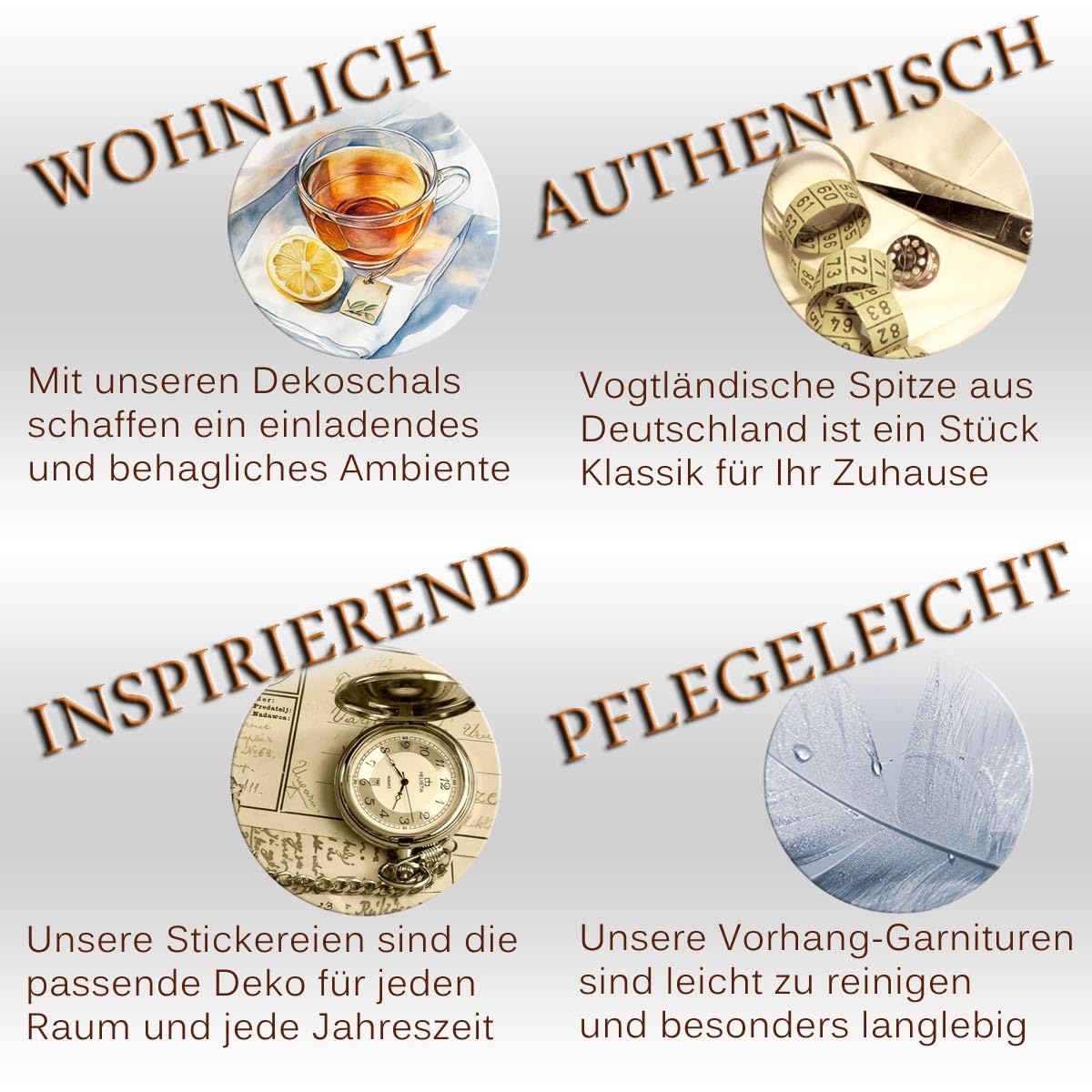 Seitenschalgarnitur Merida Vogtländische Spitze in natur | Set 4-teilig mit 2 Dekoschals und 2 Raffhaltern | Landhausgardinen mit geblümter Stickereikante | Vorhang-Set Höhe x Breite 180 x 80 cm