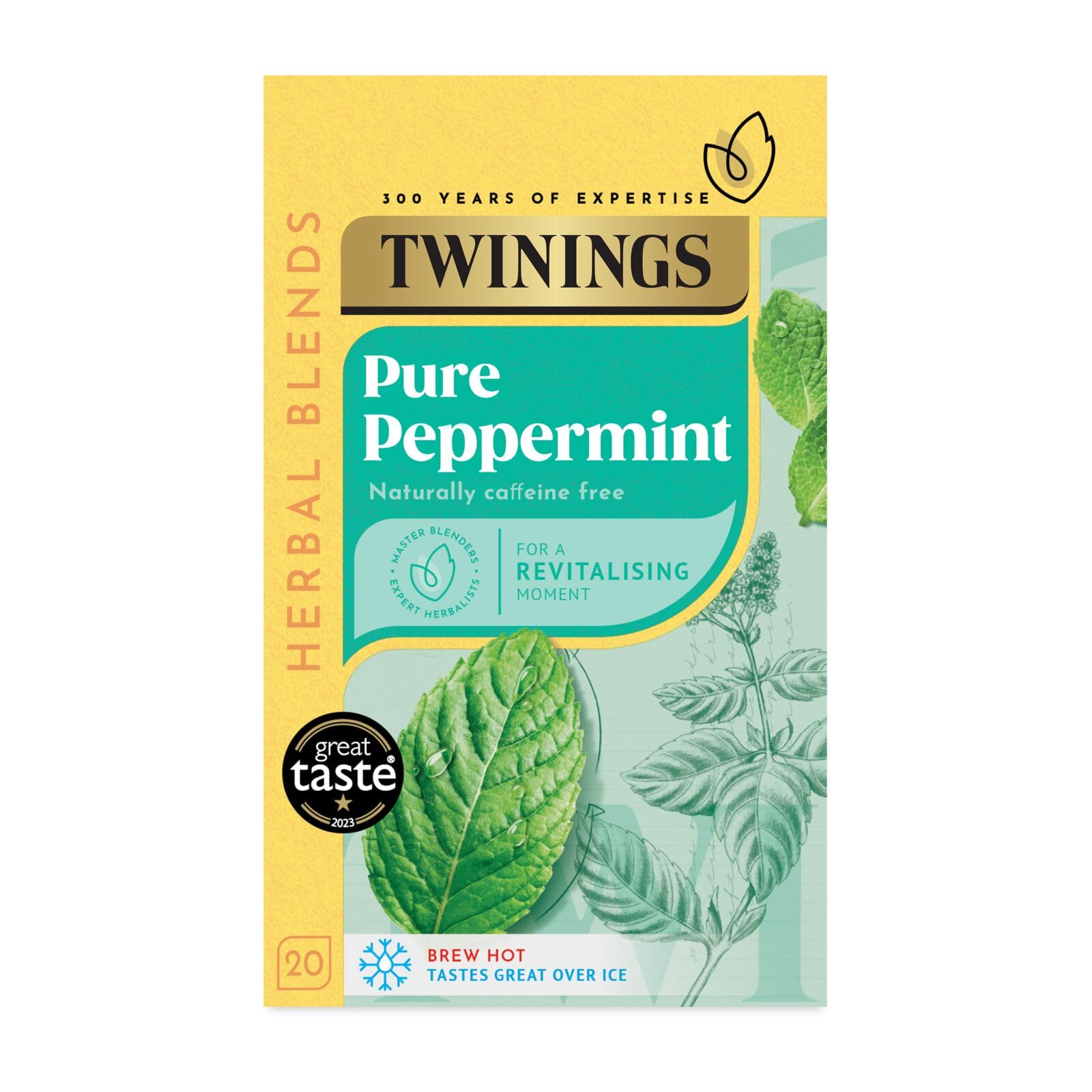 Twinings Pure Peppermint Flavoured Tea Bags - 20 Biodegradable Bags Caffeine & Sugar Free Herbal Tea for Digestion & Refreshment Natural Peppermint Flavor
