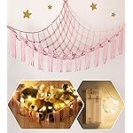 Stuffed Animal Hammock Corner Net with LED Light - Toy Storage Holder - Pink Cute Room Bedroom Decor for Teen Girls - Cute Bedroom Aesthetic Stuff for Baby Nursery Toddler Kids 8 - 10 - 12 Years Old