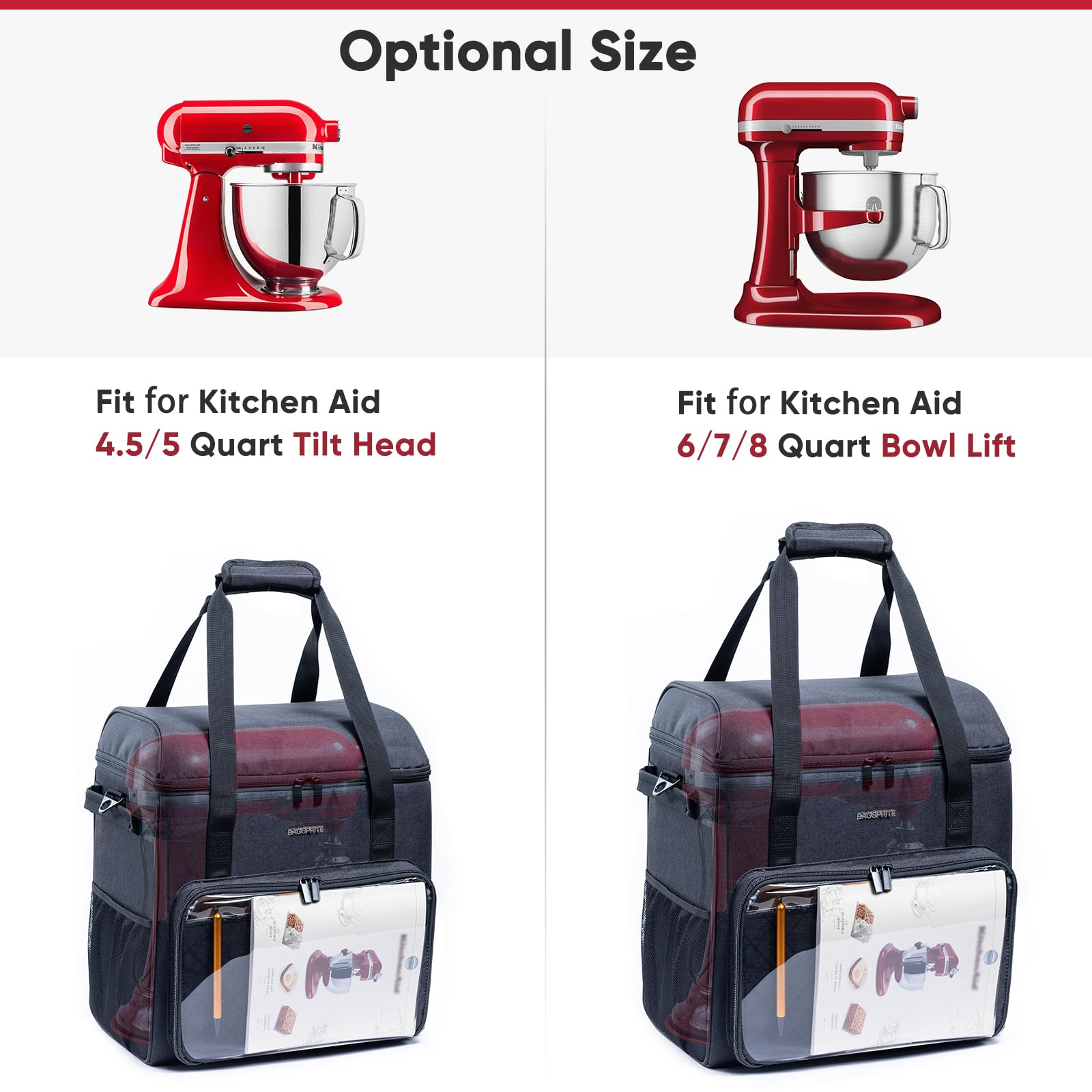 BAGSPRITE Upgraded Stand Mixer Carry Bag with Mixer Slider Compatible with KitchenAid Mixers (6-8 Quart),Mixer Cover Case with Pockets for Attachment and Accessories,Storage Bag Only