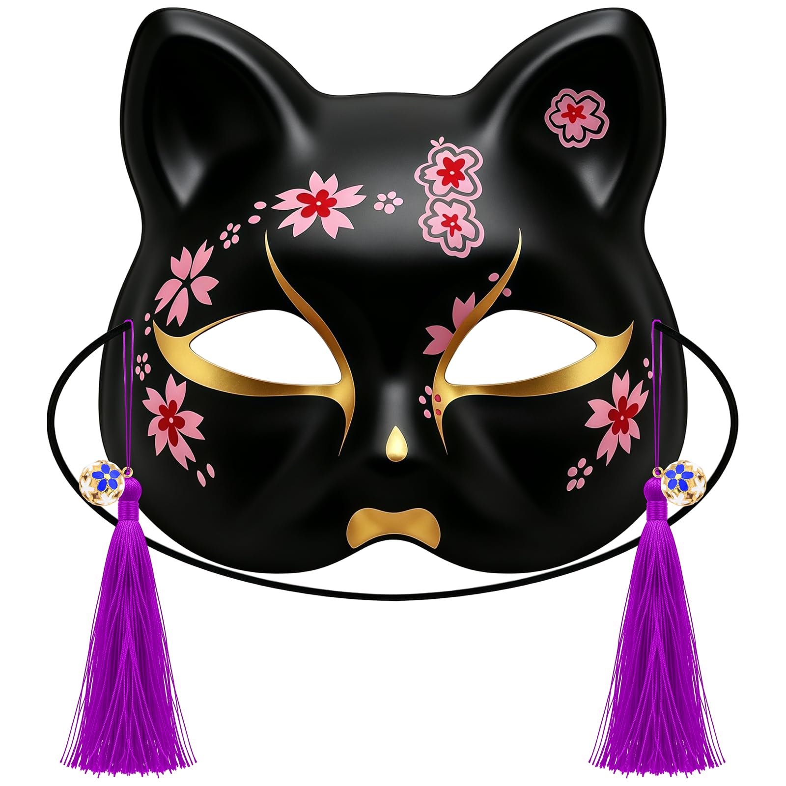 HAICN Japanese Cat Mask Cat Fox Half Face Masks Hand Painted Animal Masks for Halloween Facepiece Festival Dresss Up Cosplay Masquerade Party（Black）