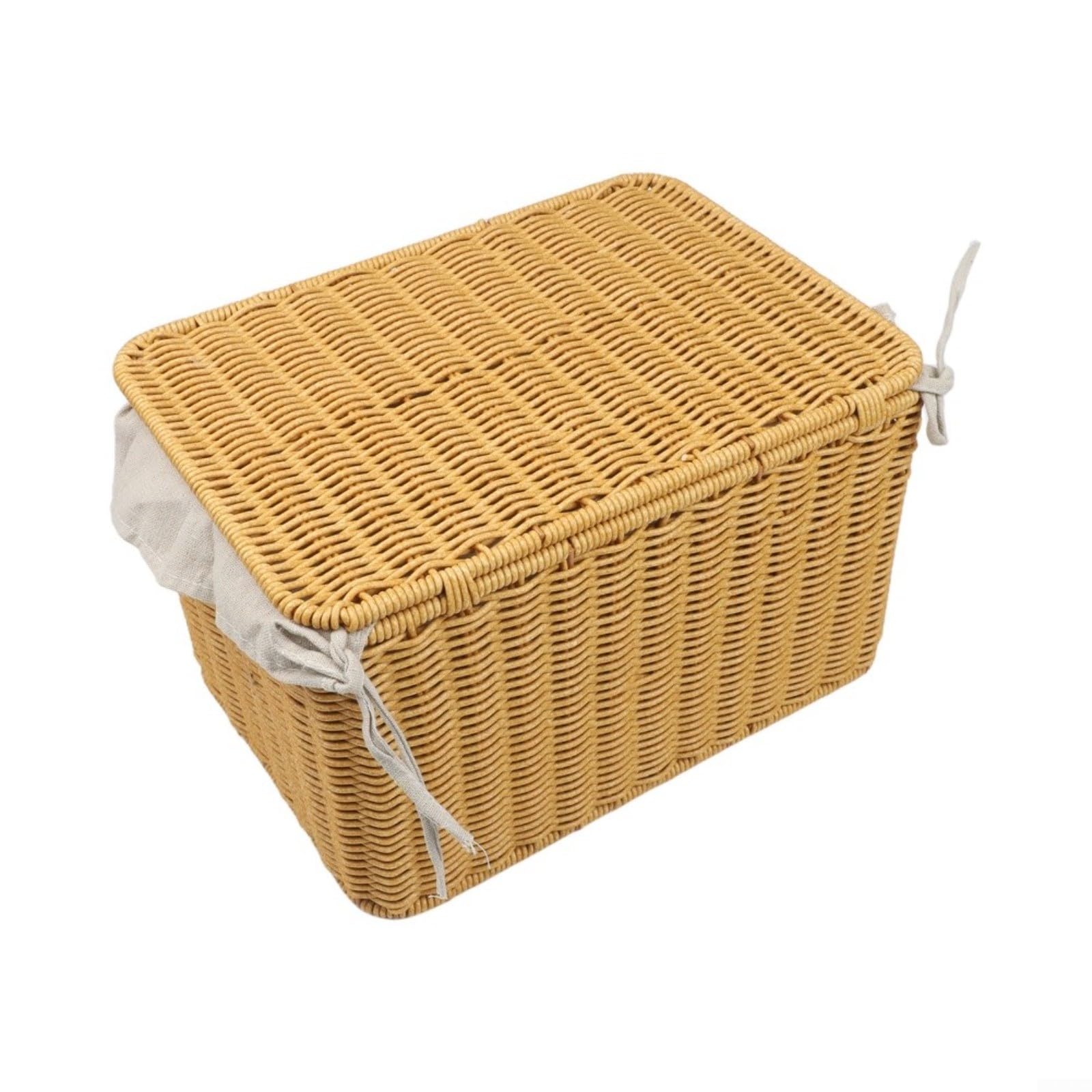 Cesta De para almacenamiento De Mimbre Sintético Hecha A Mano Con Tapa