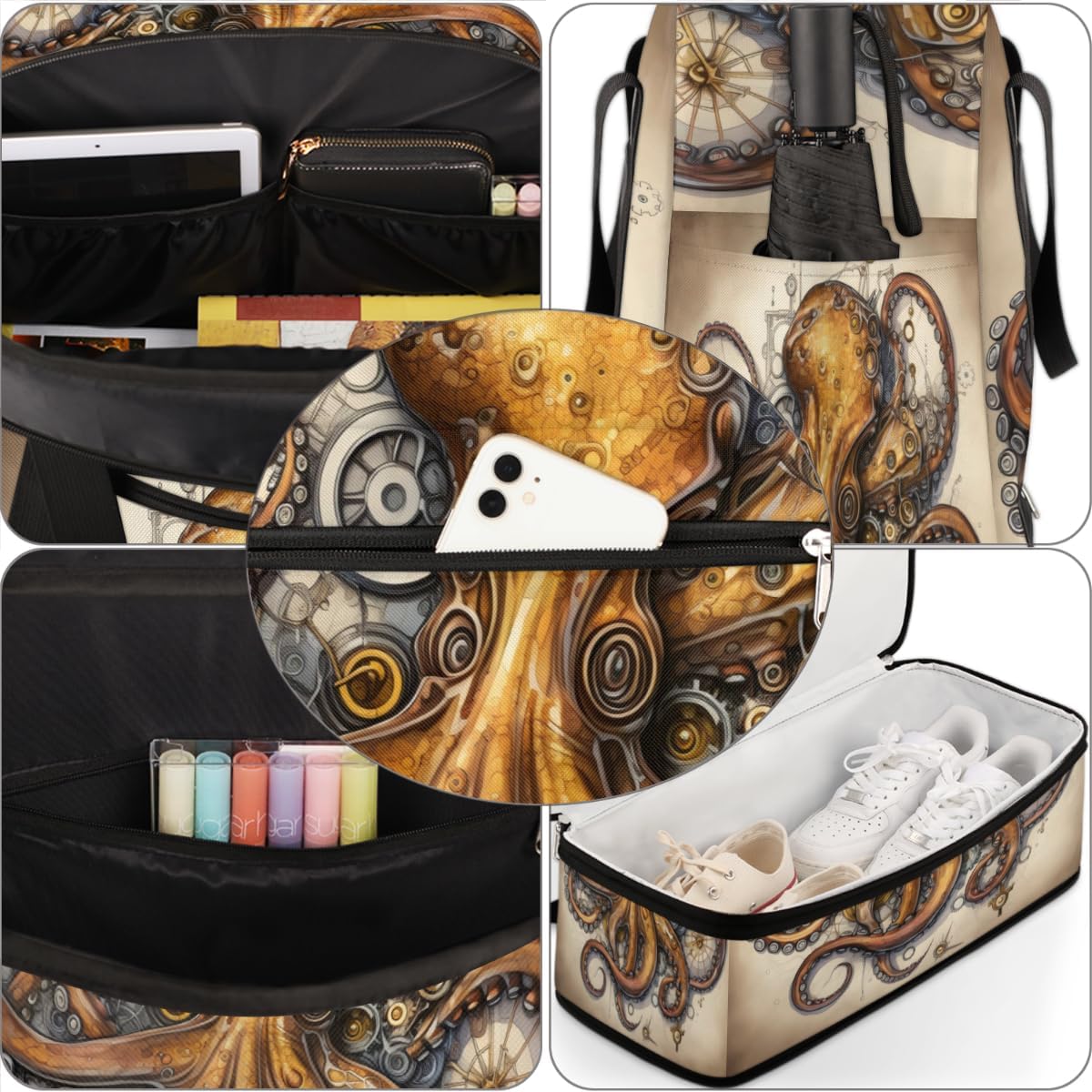 QsirBC Octopuses Design Theme Gym Bag for Women Duffle Tote with Shoes Compartment Men Weekender Duffel for Dance Travel Sports Swimming Overnight