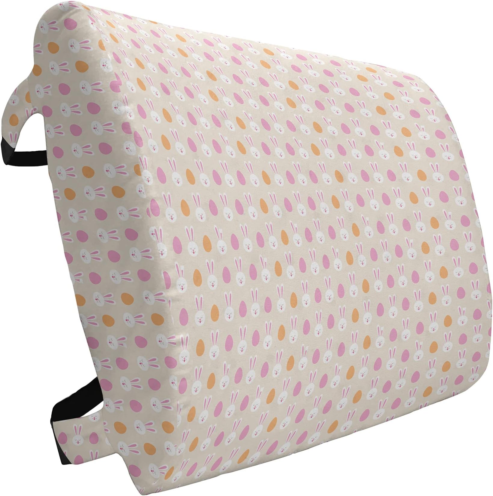 Ambesonne Easter Lumbar Back Support Pillow, Cartoon Style Pattern with Bunny Faces and Egg Silhouettes, High Density Foam for Office Chairs Car Seats, 14" x 13", Pale Pink Orange