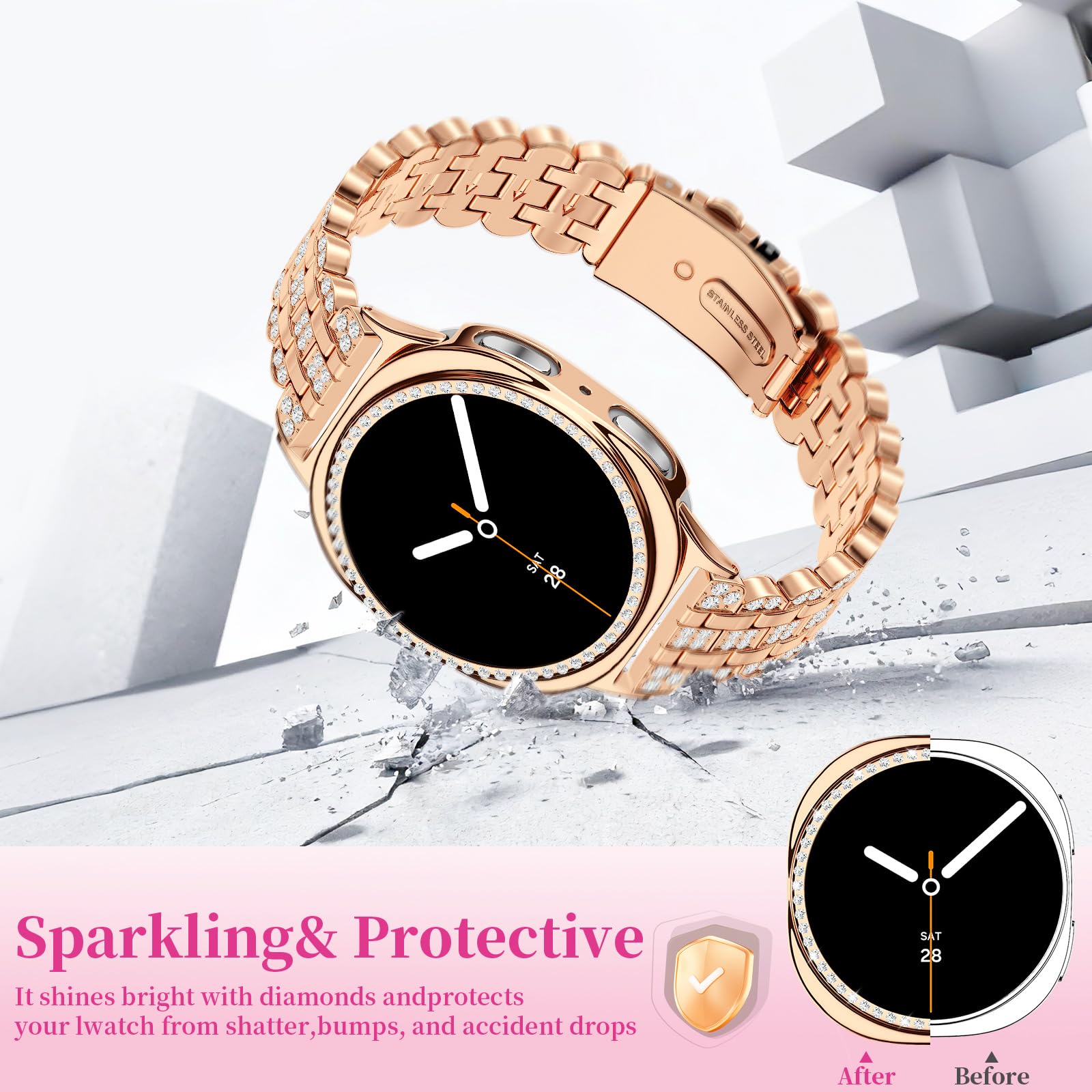 Bling Band + Hülle kompatibel mit Galaxy Watch 8 40 mm/44 mm, Damen-Ersatzarmband und Abdeckung für Samsung Galaxy Watch 8