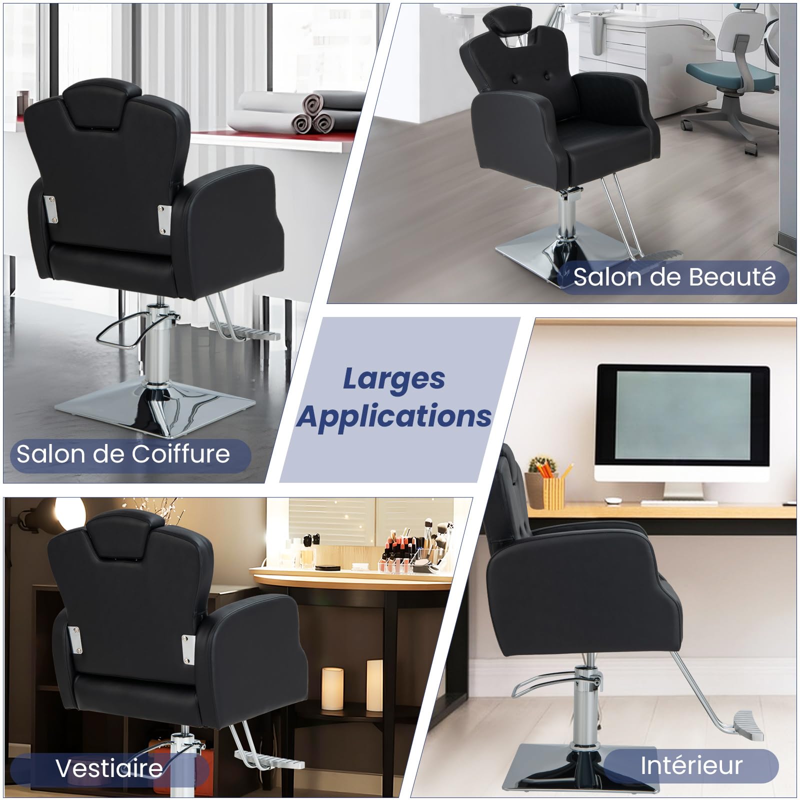 GOPLUS Silla de Peluquería con Bomba Hidráulica, Silla de Barbero Moderno Giratorio 360 ° con Asiento Ajustable, Reposacabezas, para Salón de SPA y Belleza, Barbería, Carga 150 kg, Negro
