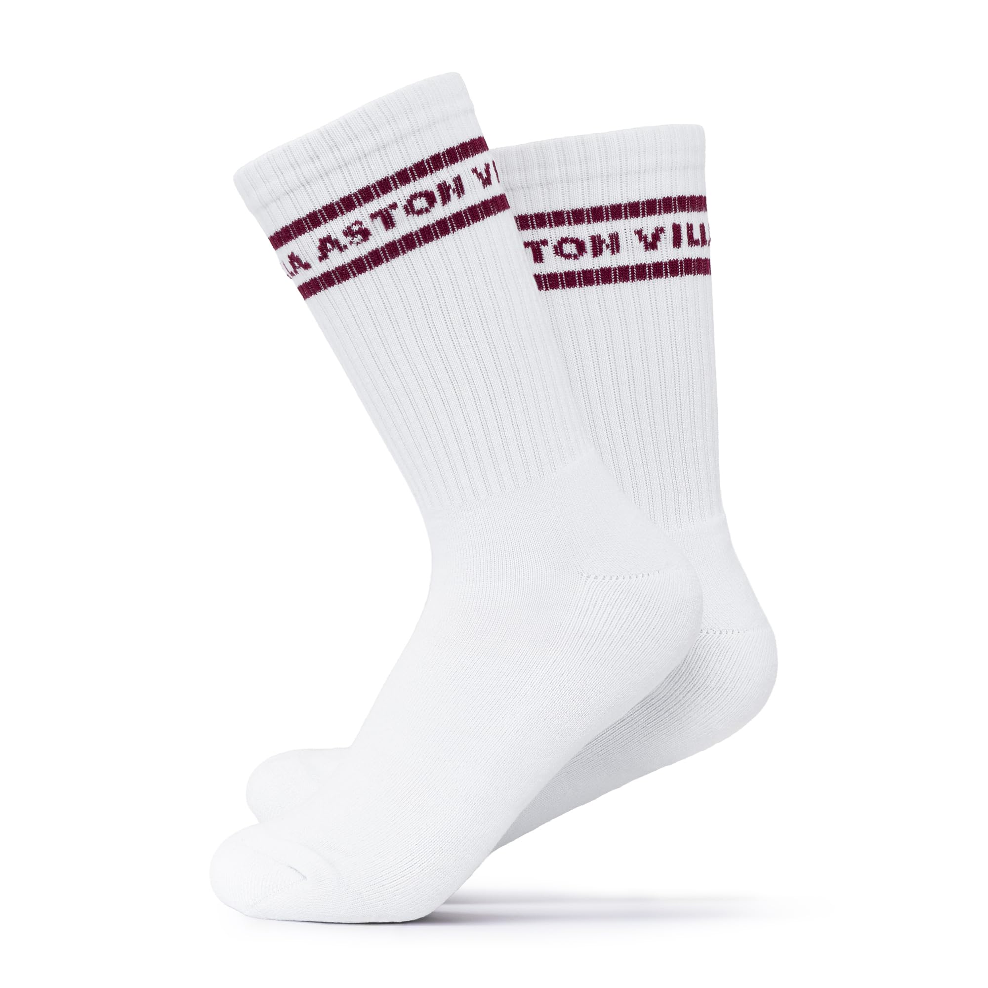 The Gift Scholars Aston Villa FC Official Mens Crew Socks - White with Claret Aston Villa Ribbed Cuff 7-11