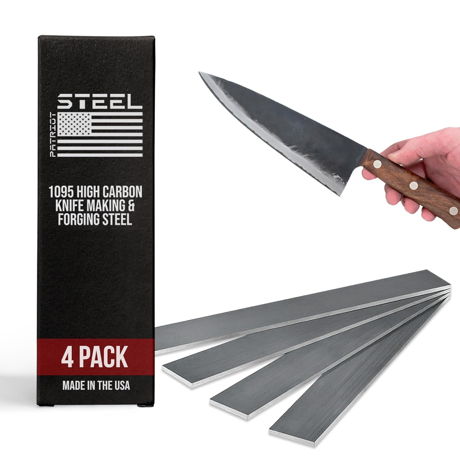 Patriot Steel 1095 High Carbon Knife Making Steel - Cold Rolled Annealed 12x1.5x0.187" 4-Pack USA Milled for Forging Pros & Hobbyists