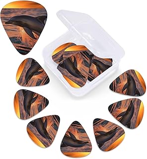 Dusk Dolphin print Guitar Picks 12 Pack Personalized Guitar Picks with Storage Box Guitar Accessories for Ukulele Electric Acoustic Guitars Bass