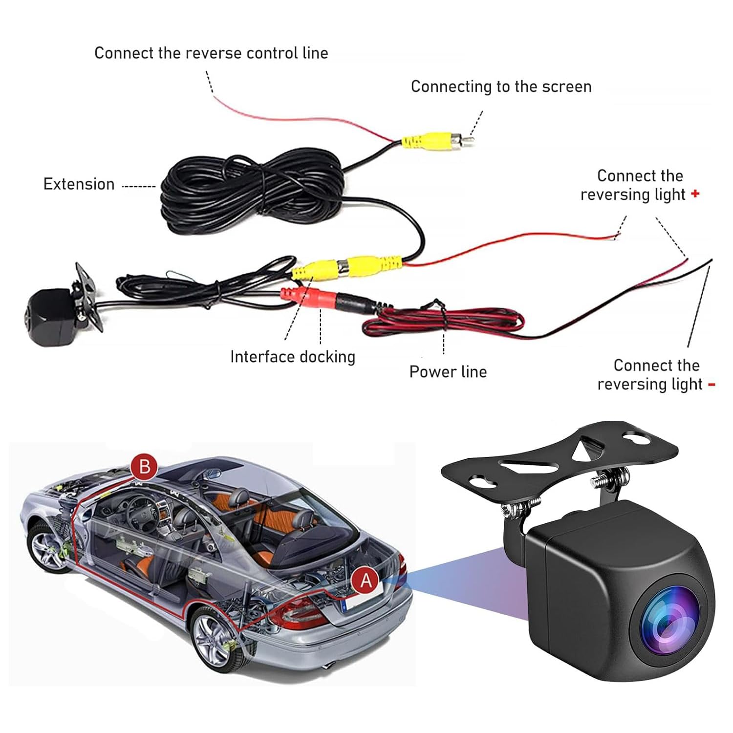 Inefala Telecamera per Retromarcia IP68 Resistente all'acqua 170° Telecamera per Auto DC 12V AHD/CVBS Super Night Vision Telecamera per Auto Cavo 6M Per Caravan/Auto/Camion/Suv/RV/Van 12V