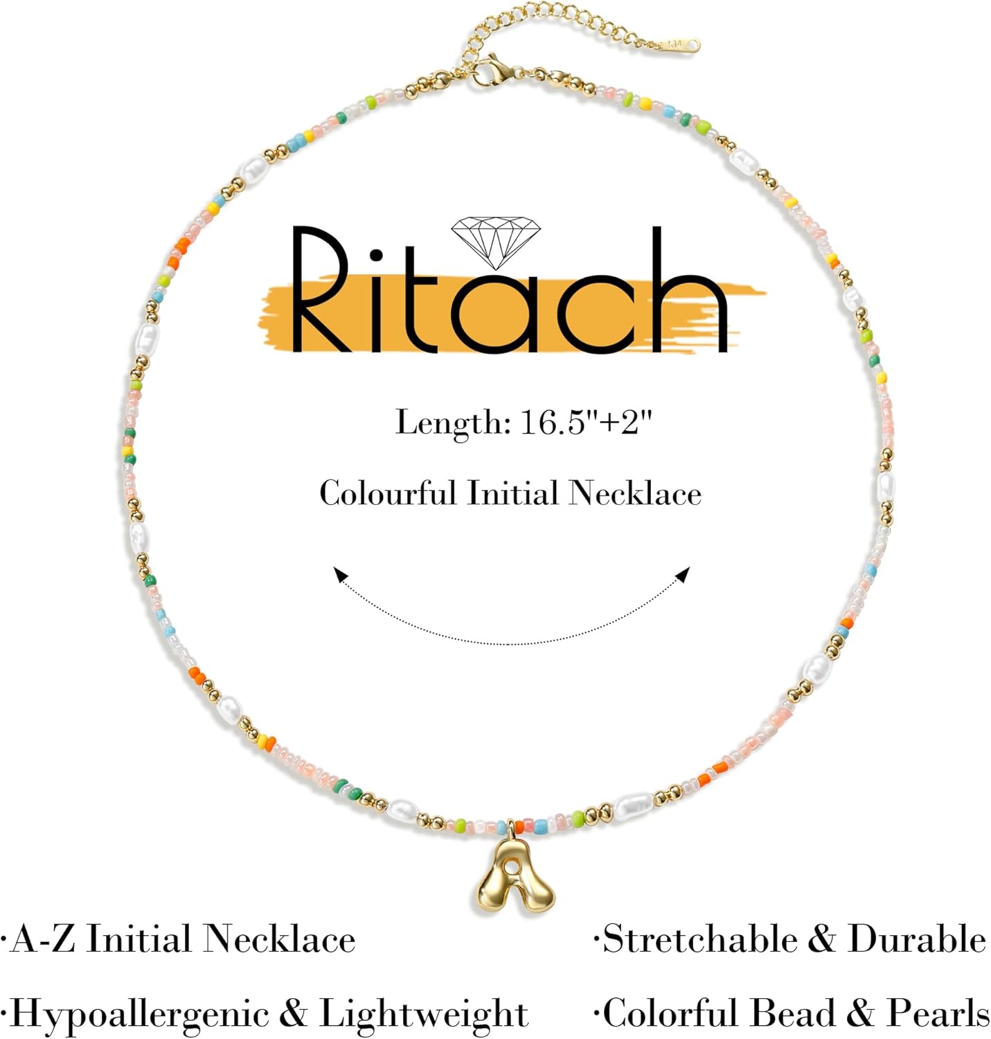 Ritach Initial Necklaces for Women Girls Kids - Light Colorful Beaded Pearl Initial Necklace Gold/Silver Bubble Pendant Letter Necklace for Women Teens Girls Kids Birthday Gifts - Image 5