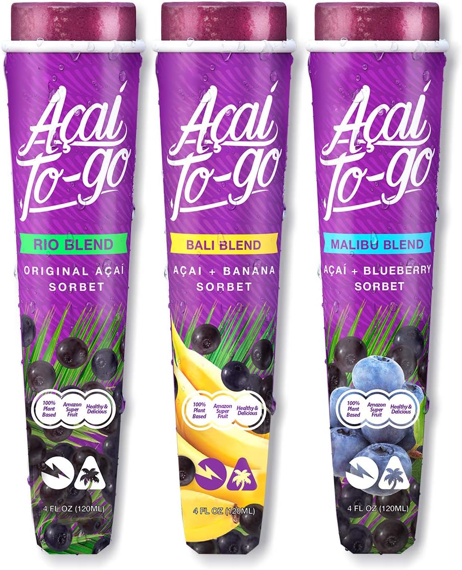 Acai To-Go Berry Puree Tubes by GlacierBox – Organic, Dairy Free Frozen Sorbet, 12 Count