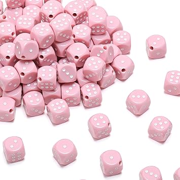 Ferreve 90 Piece Acrylic Dice Beads 10mm Dice Beads Bulk, Casino Games Birthday Party Supplies, Jewelry Making, Bracelet Necklaces Lanyard DIY Handicrafts Pink