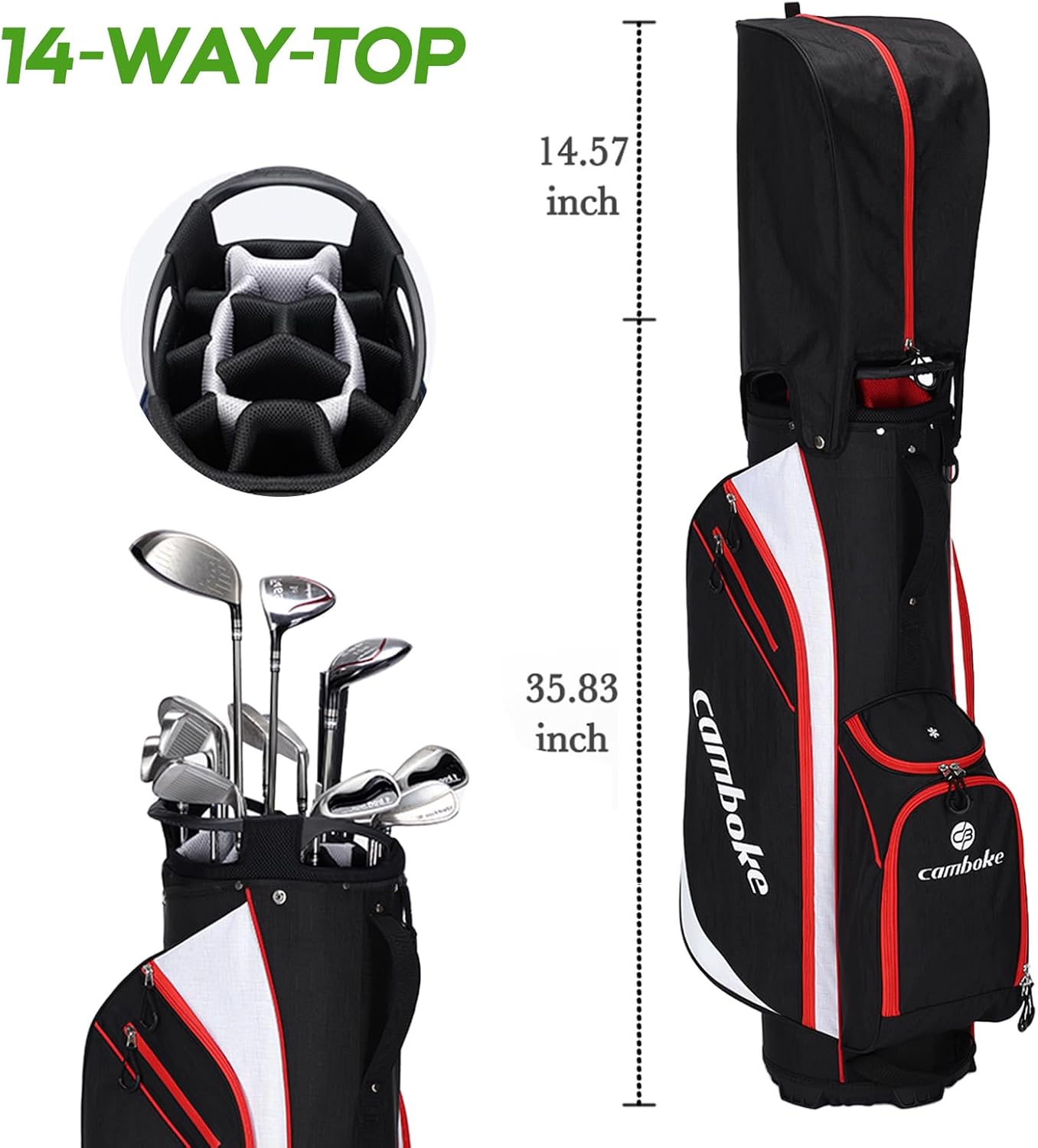 Golf Bag with 14-Way Full-Length Dividers & Ergonomic Handle 40" High-Density Nylon Water-Resistant Golf Cart Bag with Rain Cover & Multiple Functional Pockets Widened Shoulder Strap for Walking