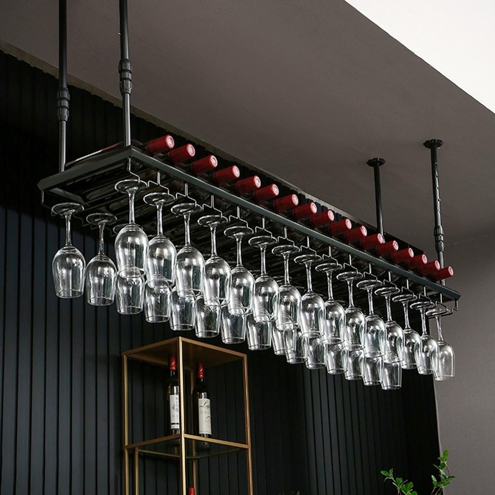 Organisateur de vin décoratif et support suspendu pour verres à pied et tasses