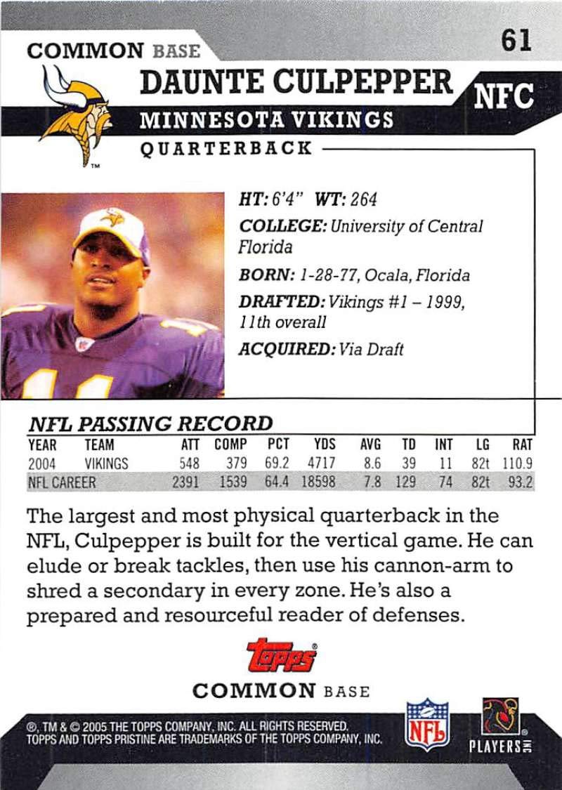 Amazon.com: 2005 Topps Pristine Football #61 Daunte Culpepper