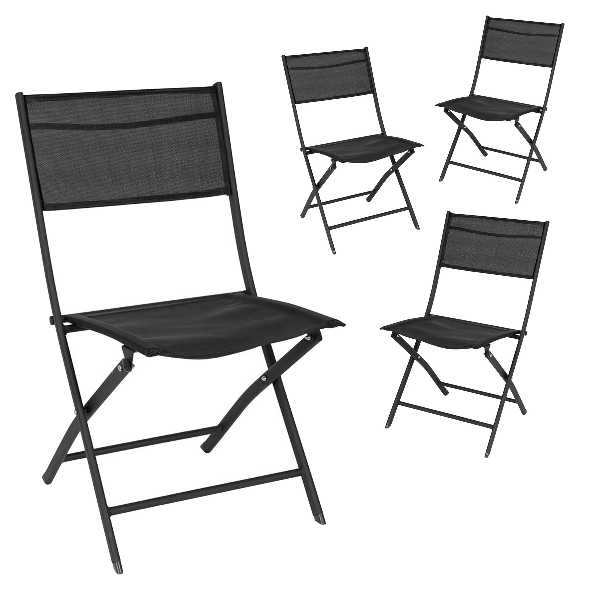 Balkon Klappstuhl schwarz 83 x 55 cm Bestaltbarkeit 150 kg - 4er Set - Faltbarer Stuhl aus Stahl mit Textil Bespannung