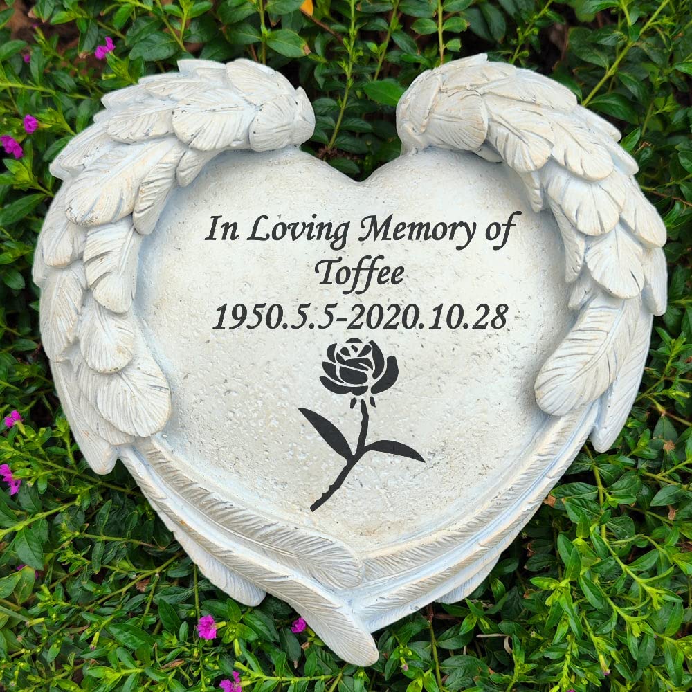 Personalisierte Friedhof Steine Grabmarker mit Engel Flügeln für jemanden verloren, kleine Herz geformte Grabsteine für Friedhof Dekorationen graviert mit jeder Nachricht, Sympathie Gedenkgeschenke im