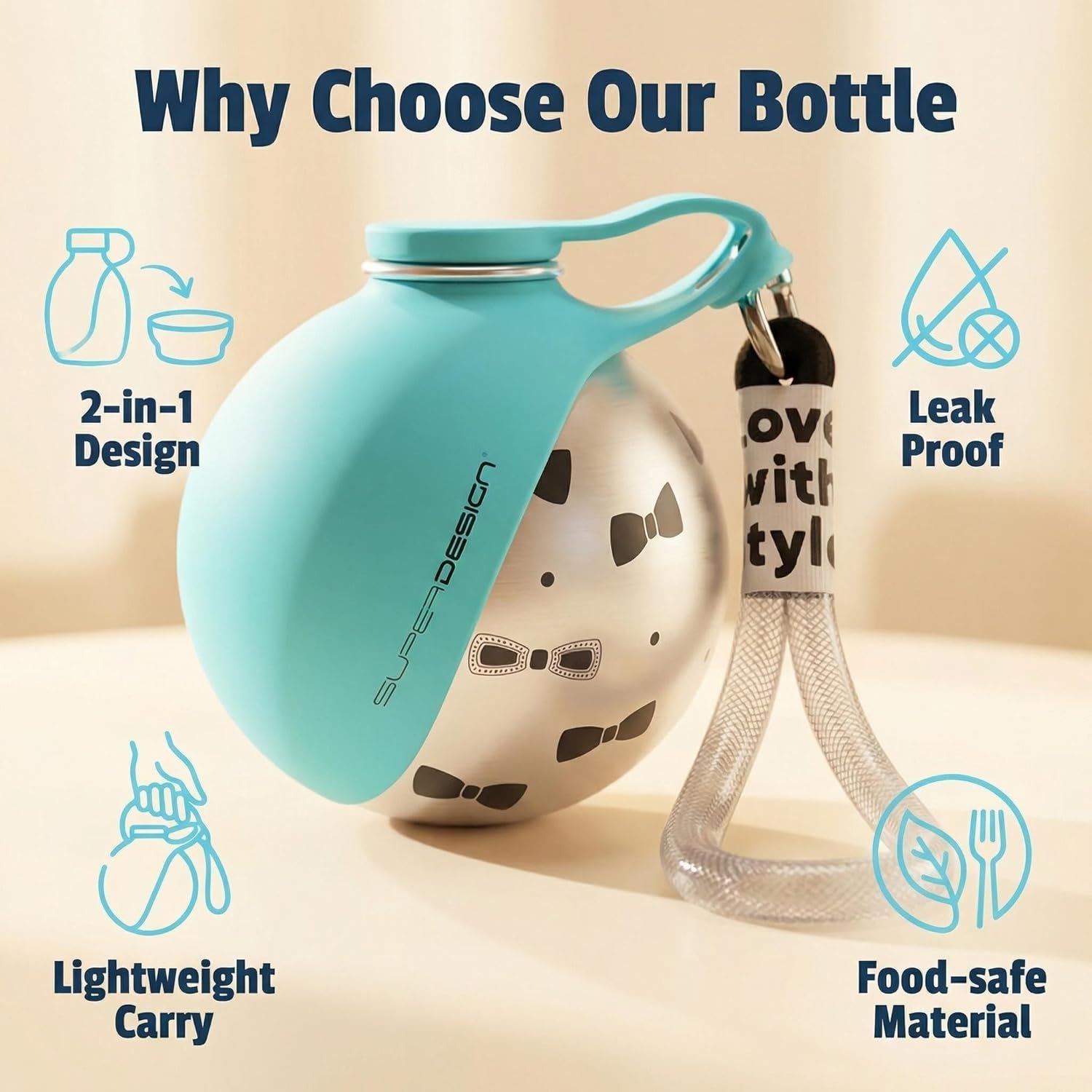 Dog Water Bottle Portable,Dog Water Bottle with Bowl 2-in-1,Leak-Proof Dispenser for Walking,Hiking,and Outdoor Use (2 Sets(Red+Blue-Pattern))