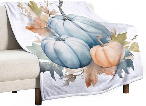 Miniatura 39 de Manta rústica de calabaza azul polvoriento, con estampado de acuarela, Acción de Gracias o Halloween, manta suave de 30 x 40 pulgadas, acogedora