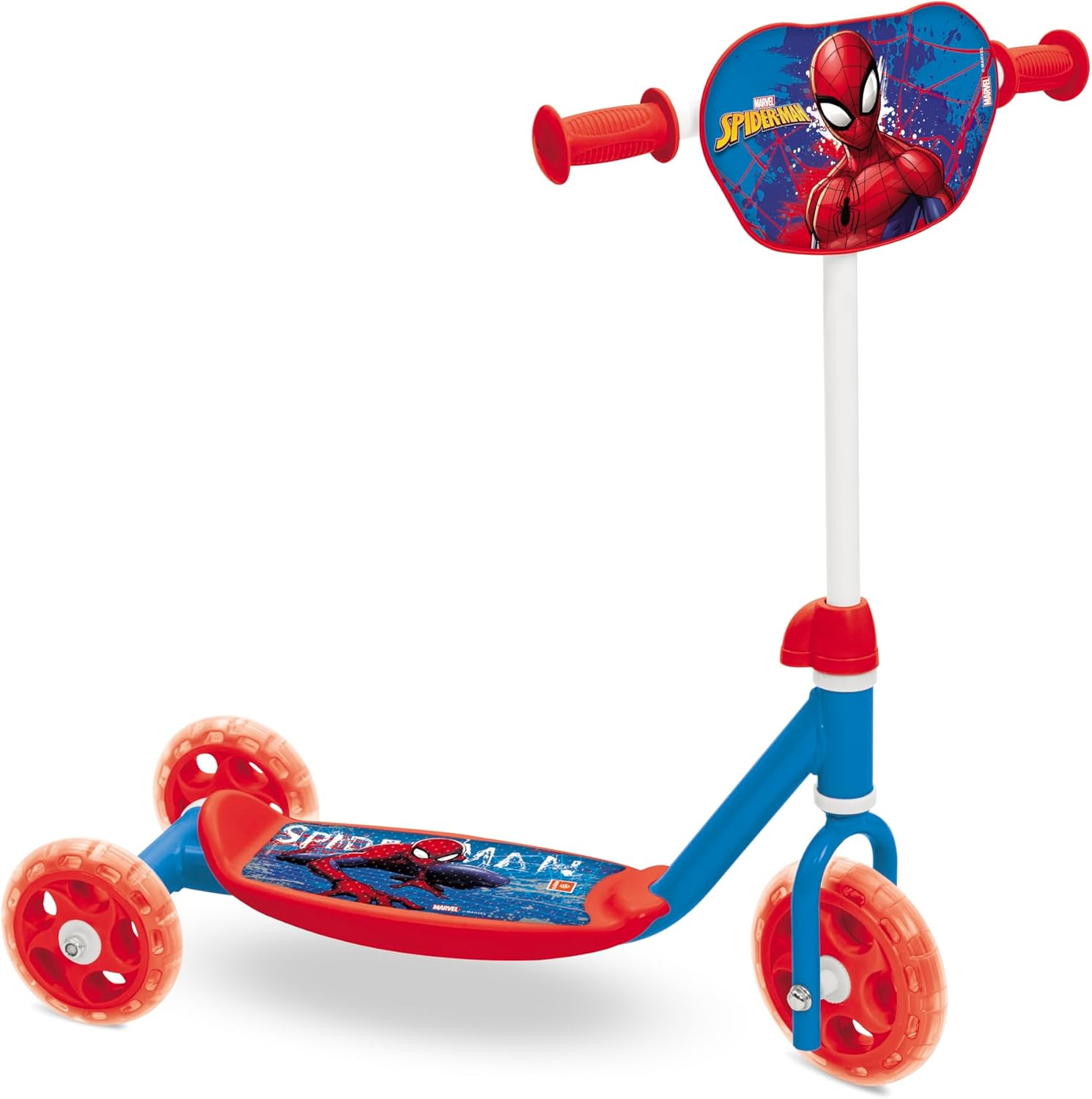 Mondo 28692 Toys-My First Spiderman 3 Wheels Scooter with Storage Bag Included for Baby Girl 2 Years Marvel Spiderman-28692, Multi-Coloured, Regolabile
