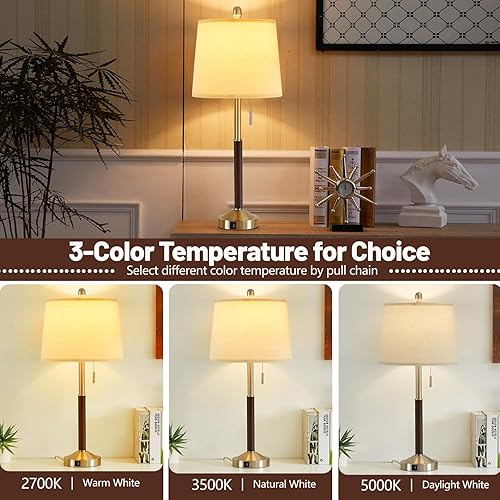 Miniatura 3 de Juego de 2 lámparas de mesa para mesita de noche, modernas lámparas de noche con puertos USB y tomacorrientes, lámpara de mesa para dormitorio con