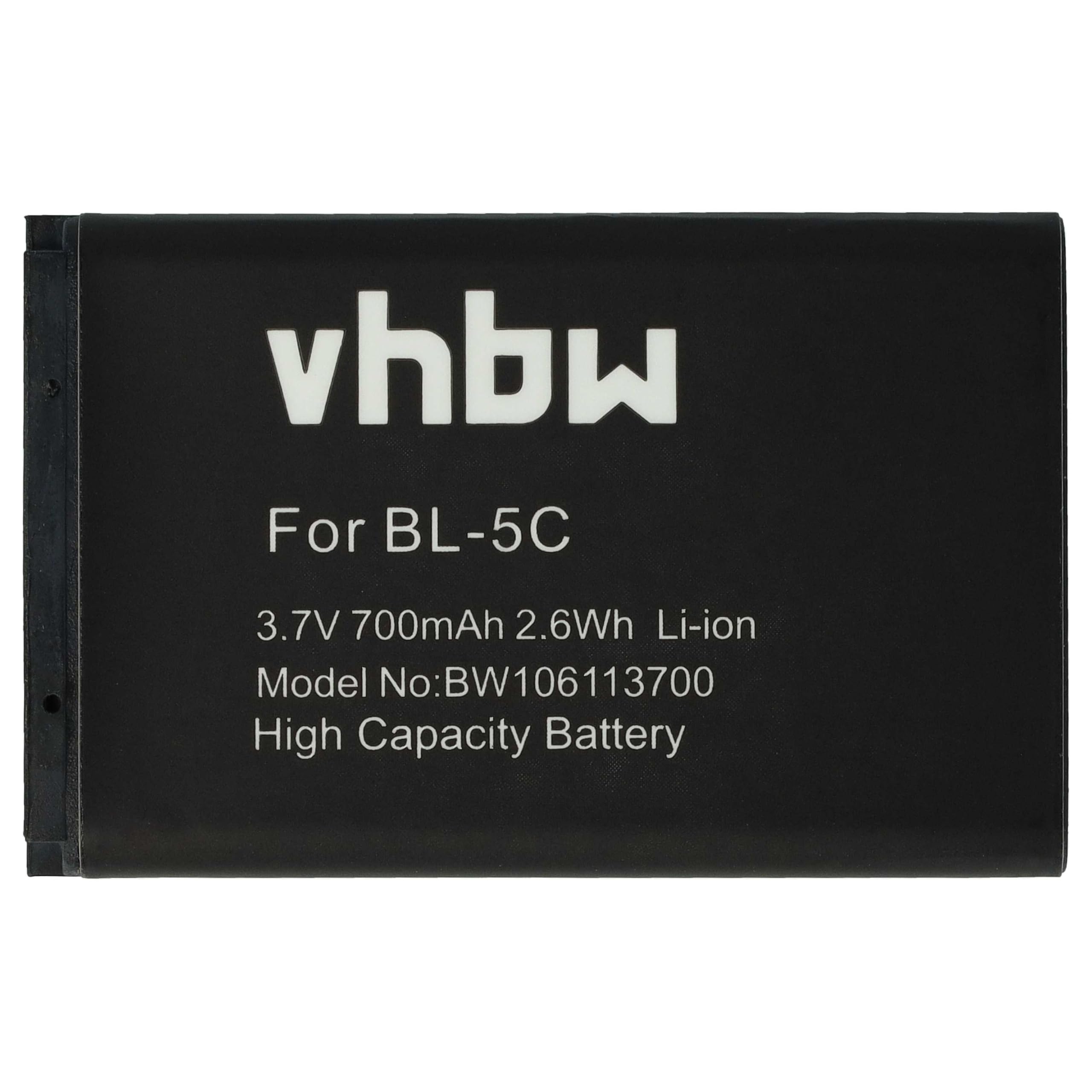 Vhbw Batteria Compatibile 700mAh Per NGM (PM1111, Premier, Roger, Storm, Swat, Victor, W13-NM8819) E Altri – Sostituisce Nokia BL-5C, Li-Ion 3,7V