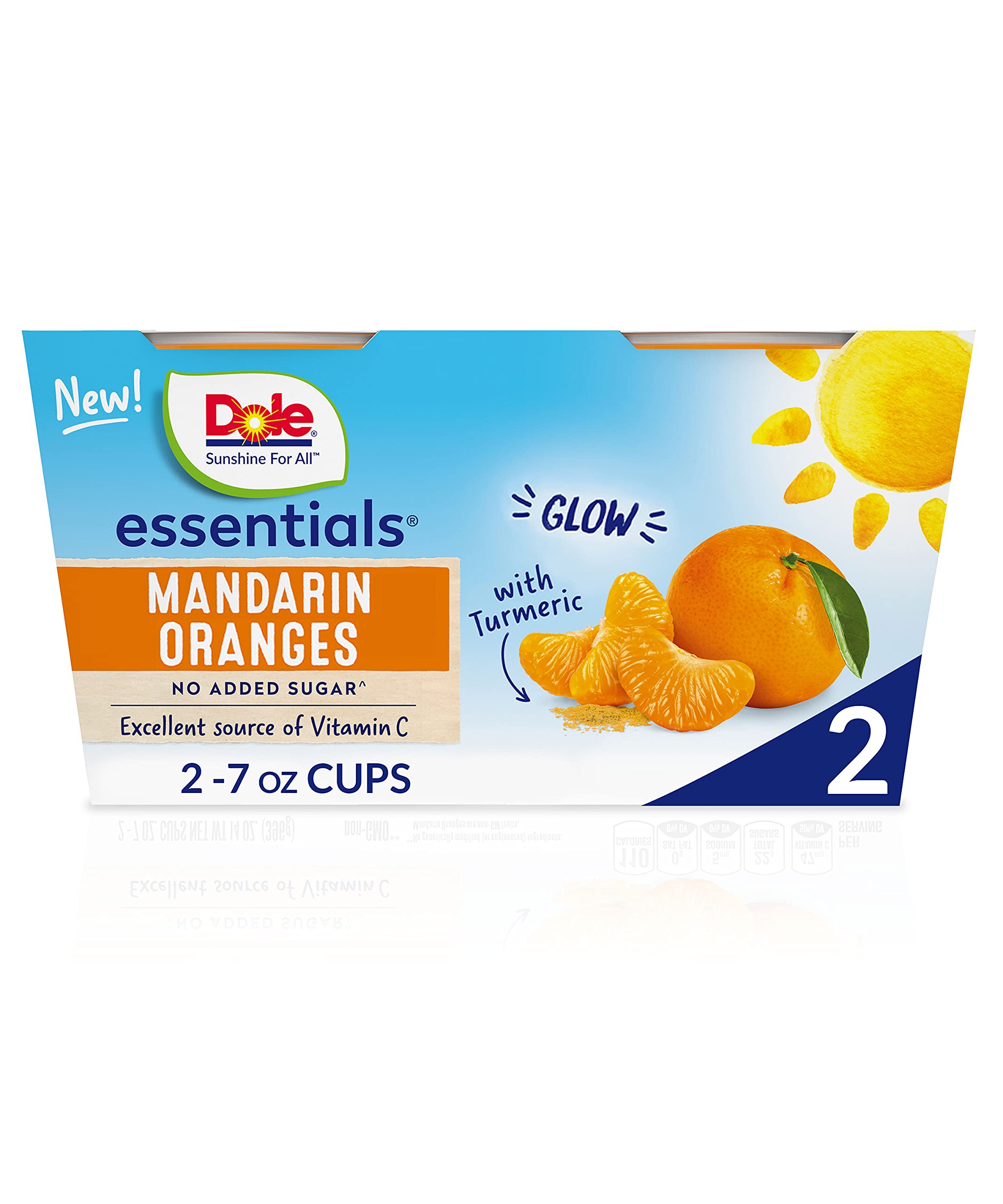Dole Fruit Bowls Essentials No Added Sugar Mandarin Oranges In A Blend Of 100% Fruit Juices With Turmeric, Gluten Free Healthy Snack, 7 Ounce 2 Cups (Pack of 2)