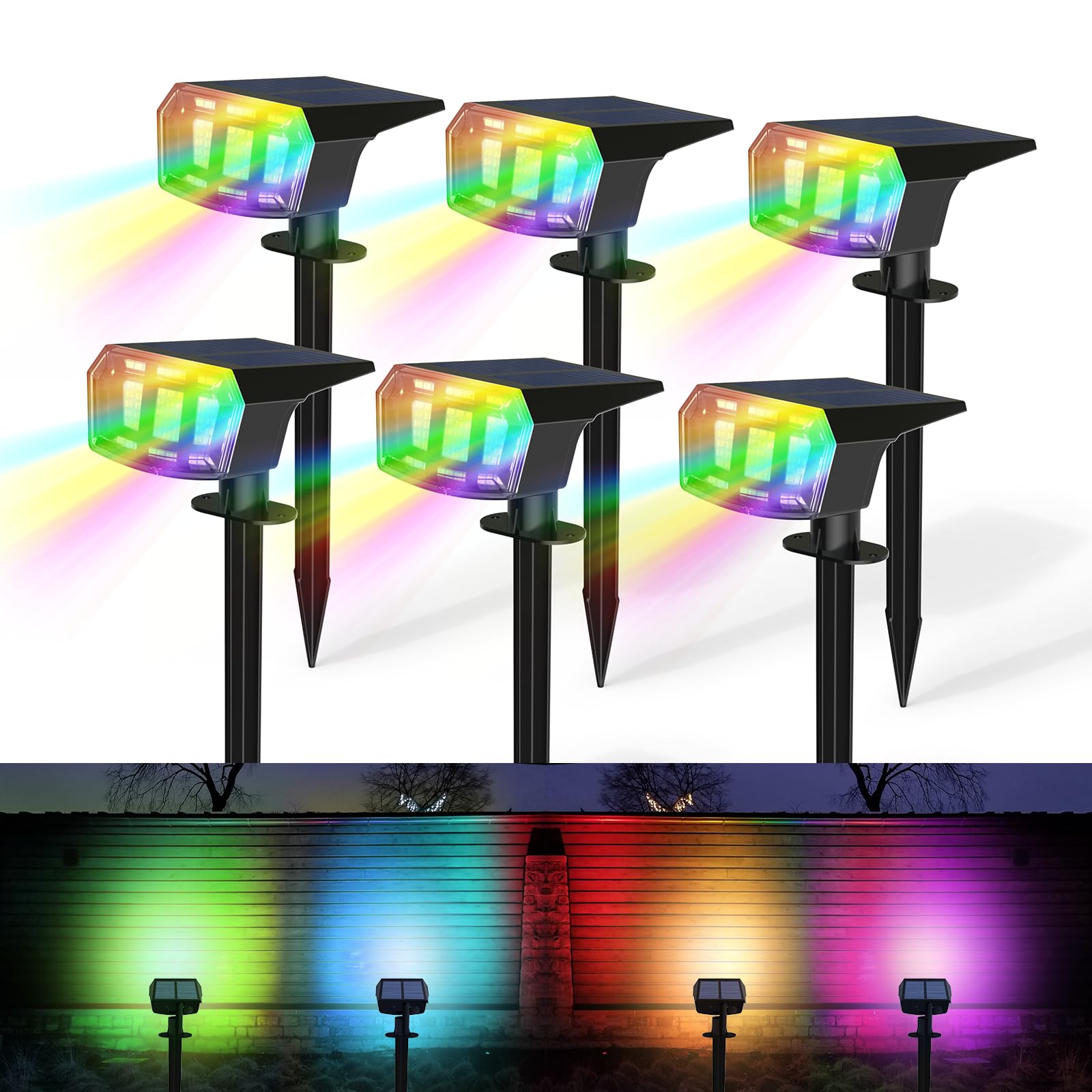4 Pezzi Faretti Solari a LED da Esterno RGB, 20LED Multicolore Lampade Solari da Giardino Potenti, IP65 Impermeabile Luci Lampioni Solari, Faretto Solare Per Cortile Vialetto Alberi Natale Halloween