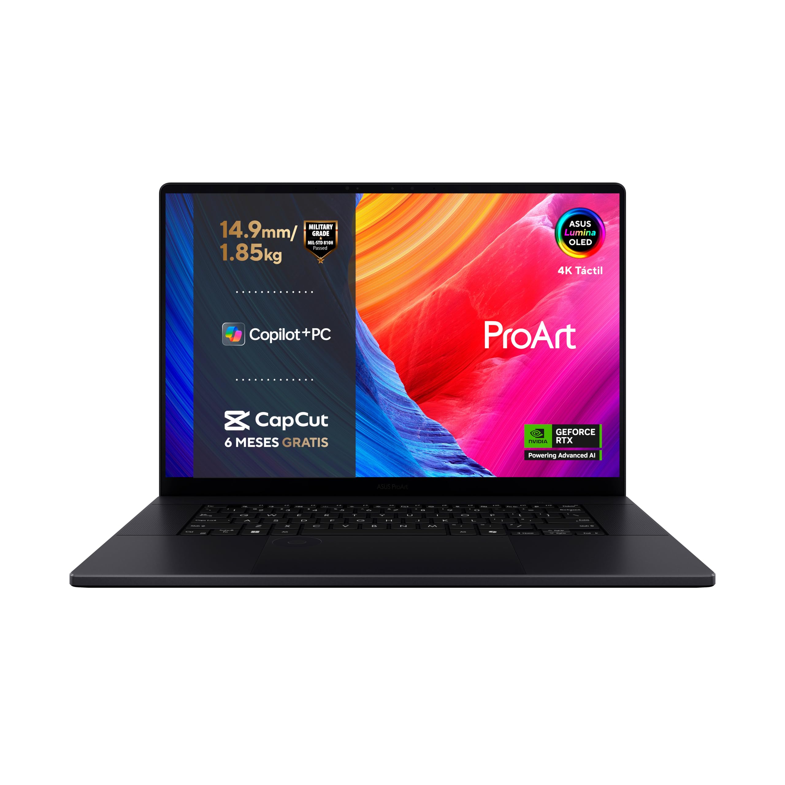 ASUS ProArt P16 OLED H7606WM-SC056W - Laptop 16" WQUXGA (AMD Ryzen AI 9 HX 370, 32 GB RAM, 1 TB SSD, NVIDIA RTX 5060 8 GB, Windows 11 Home) Czarny Nano - klawiatura QWERTY hiszpański