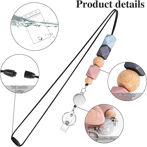 Miniatura 10 de Juego de cordón retráctil 6 en 2 para tarjetas de identificación, cordón para profesores con soporte de identificación, bonitos cordones para