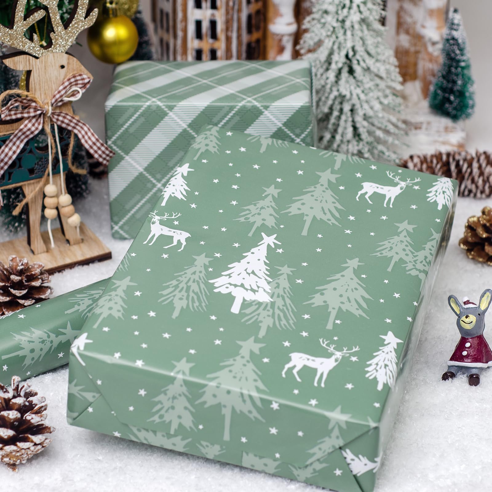 LDGOOAEL Rouleau de papier cadeau de Noël réversible Jumbo – Arbre de vacances argenté et rayures – 76,2 cm x 30,5 m