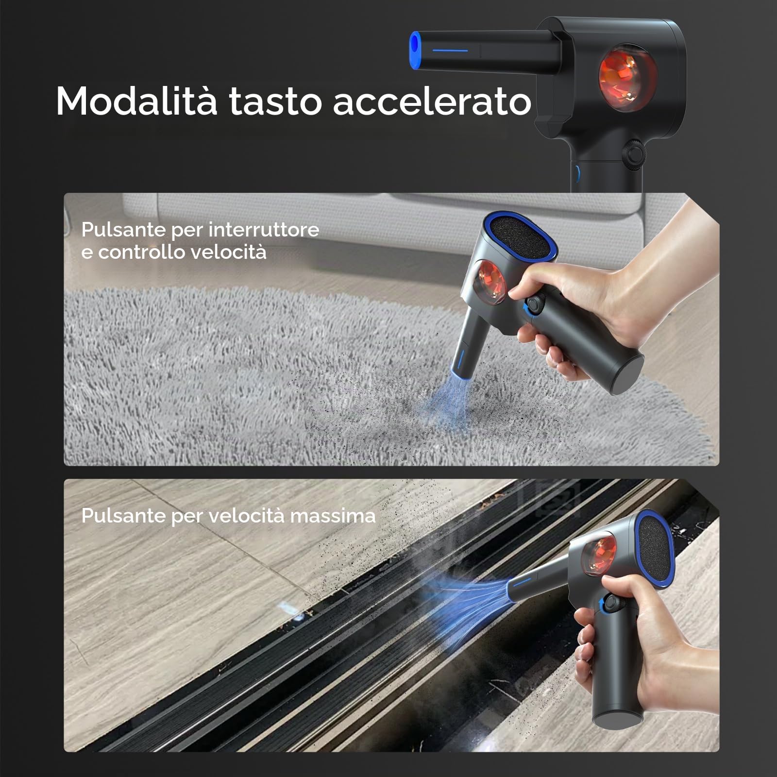 ATEngeus Elettrico Rimuovi Polvere Aria Compressa, Spolverino Elettrico a velocità Continua con Custodia, Spolverino ad Aria Senza Fili con LED, Soffiatore per Auto, PC, Casa