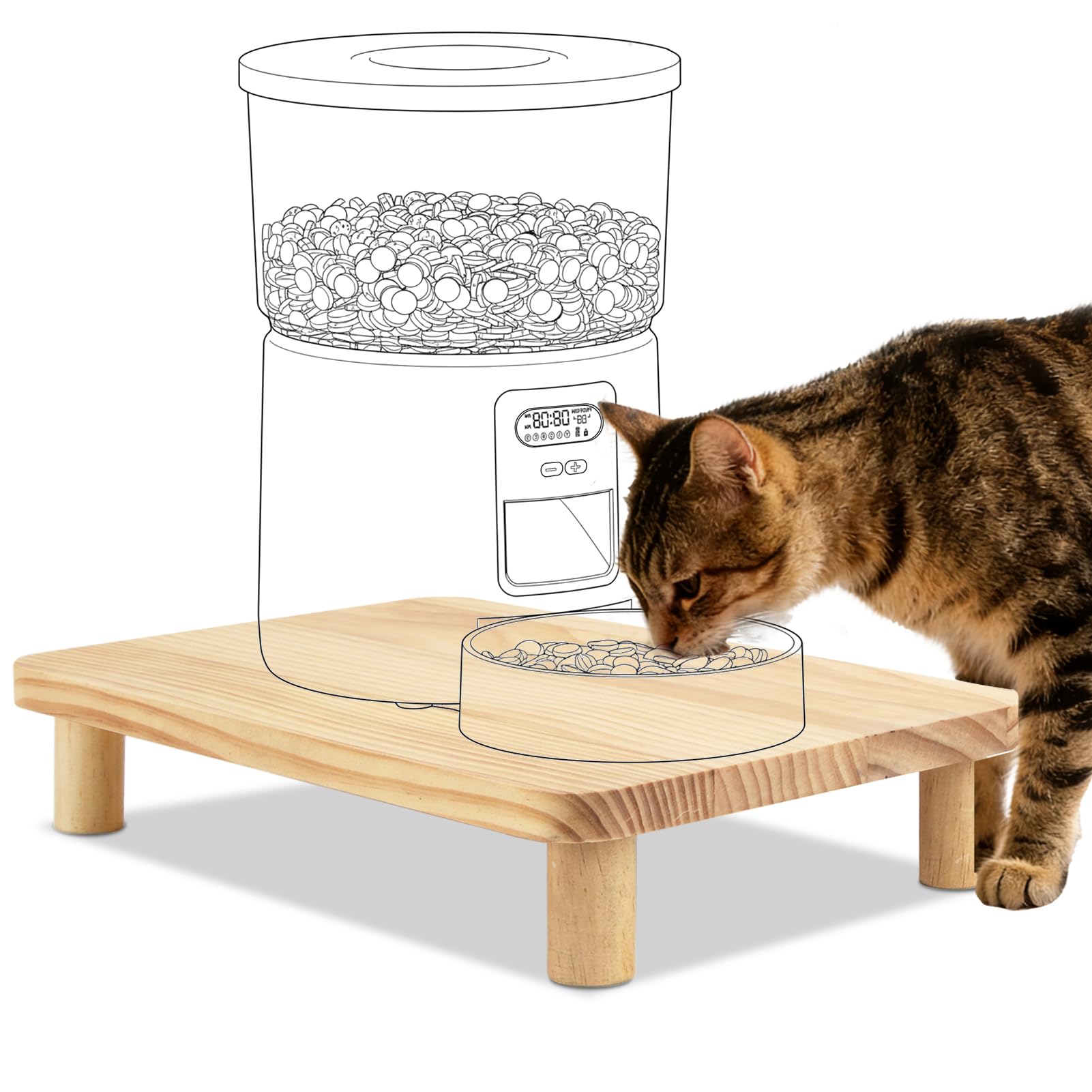 Mangeoire automatique surélevée pour chat SZEE de 6 cm en bois massif