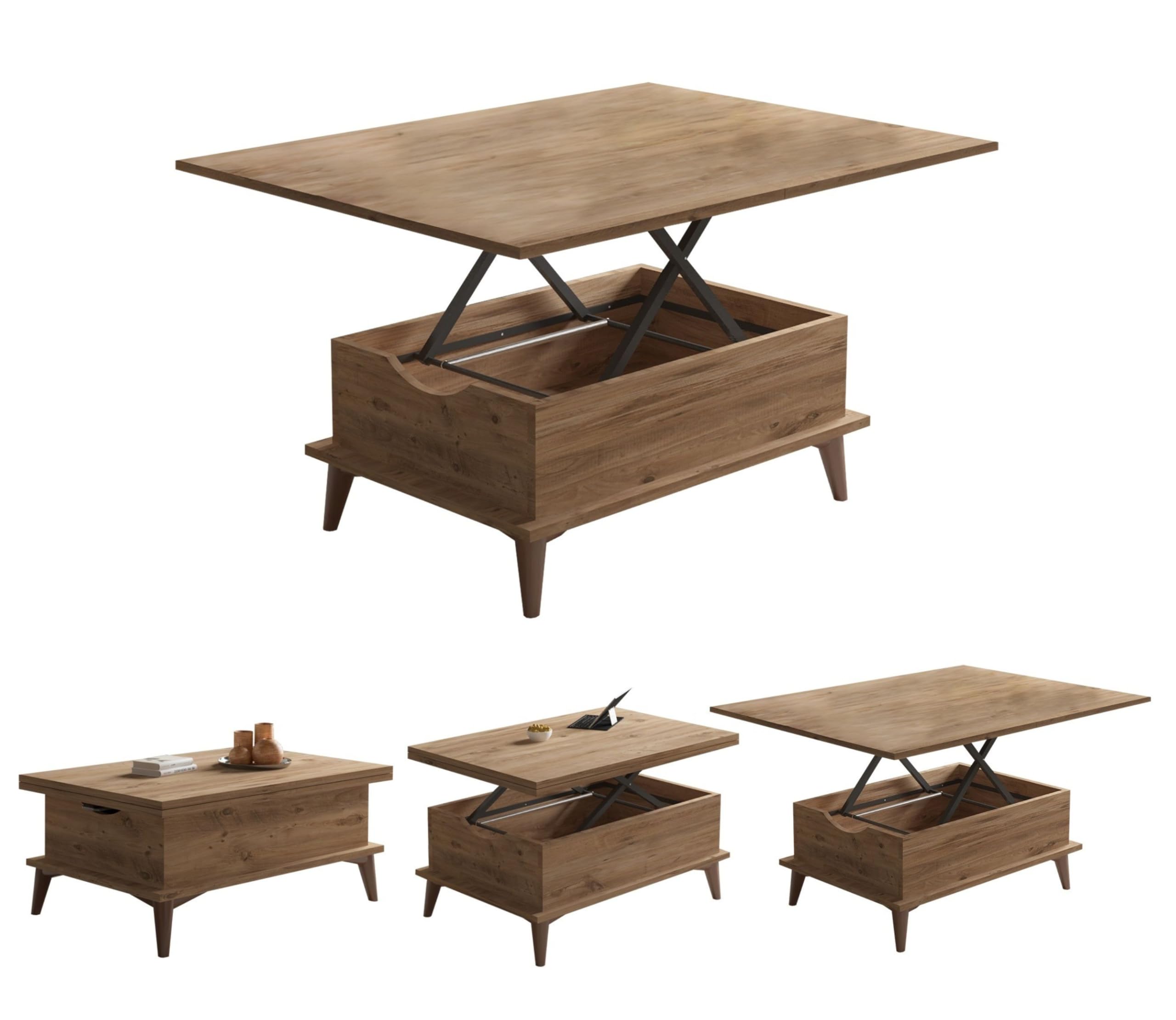 BERA DESIGN Extendable Dining Table 6-8 Seater, Lift Top Coffee Table, Extendable & Foldable Coffee Table Converts to Dining Table