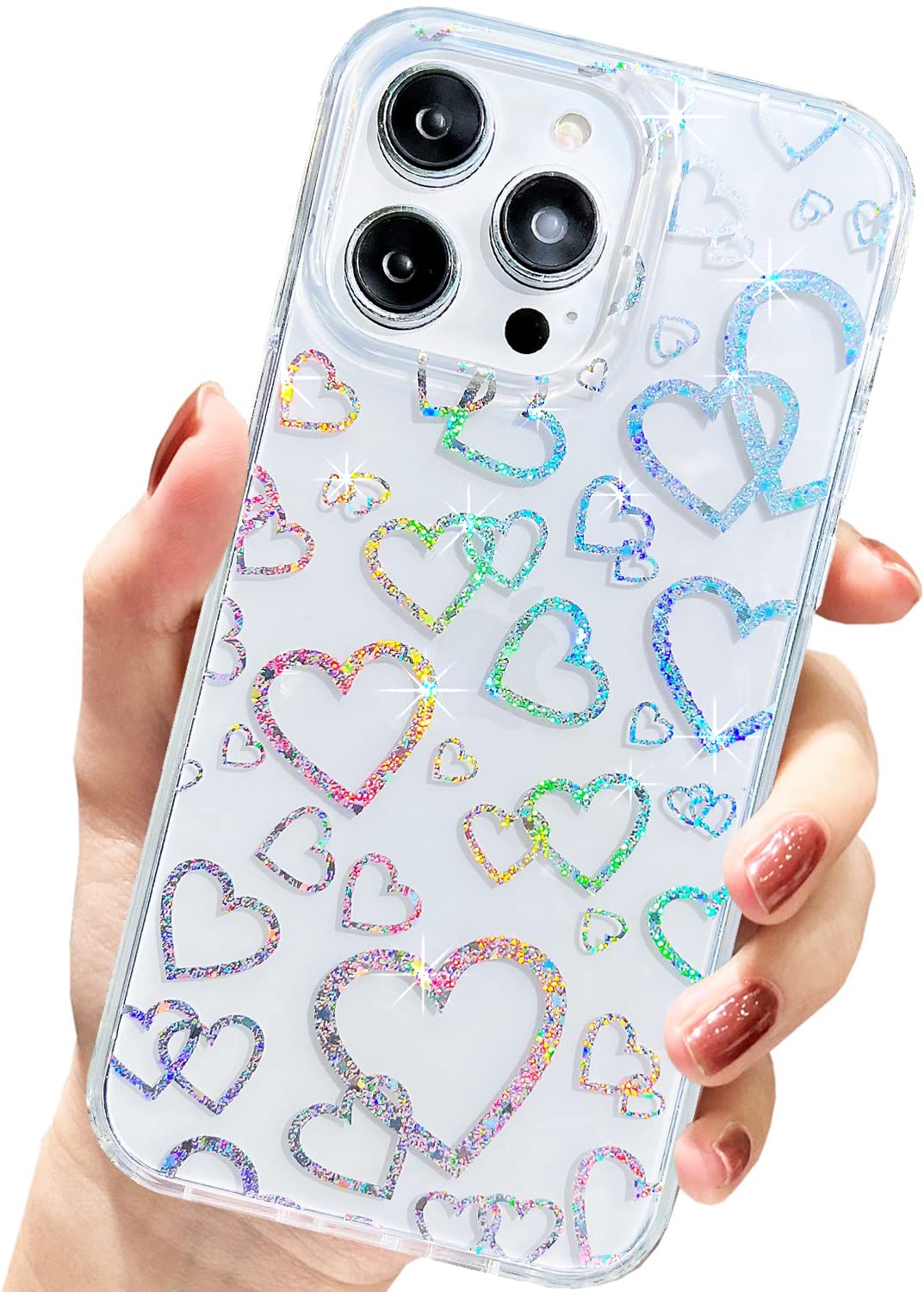 Pretaco For IPhone 14 Pro Case,Glitter Sparkle Bling Cute Love-Heart