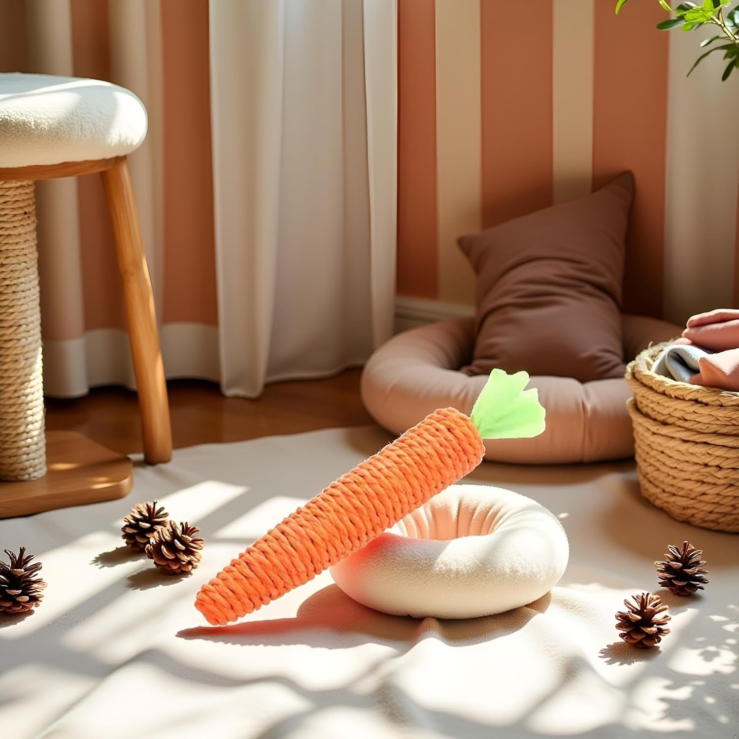 2 Pcs Orange Natural Interactive Sisal Carrot Cat Toys,Cat Dental Chew Toy Kitten Teething Toys for Indoor Cats Interactive Toys