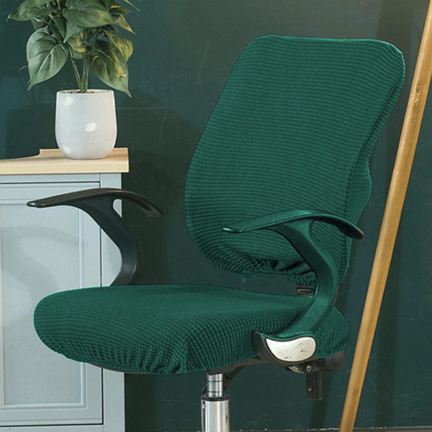 Stretchable Computer Chair Slipcover, Universal Office Chair Cover with Elastic Bottom Rotating Chair Slipcovers Spandex Chair Protector Cover for Home, Office and Executive -dark green-One size