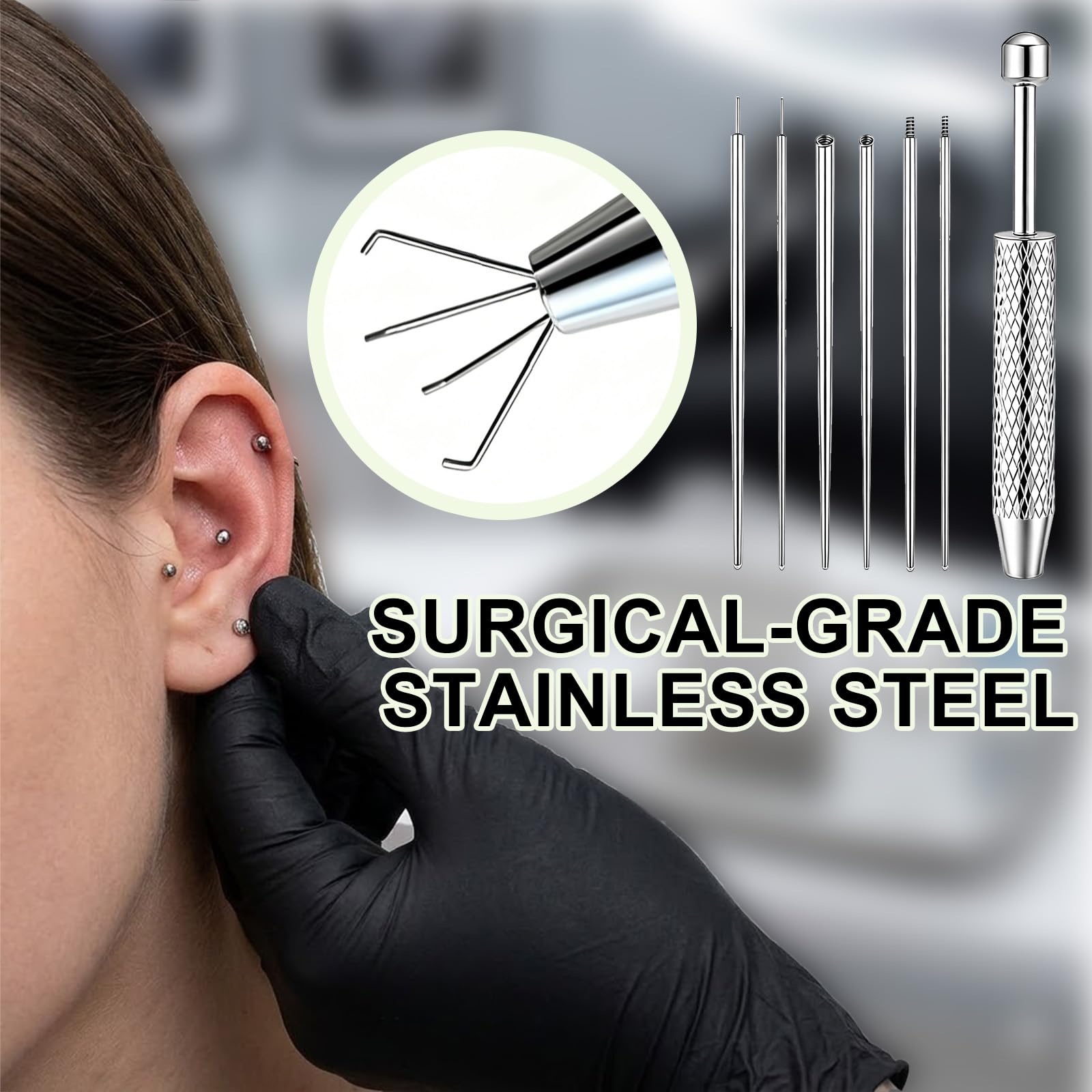 7 Pcs Piercing Ball Grabber and Opener Set - 16G 18G Compatible Piercing Taper Insertion Tool, Stainless Steel Piercing Tools to Change Jewellery, Flat Back Earring Applicator for Ears Nose Lip — view 6
