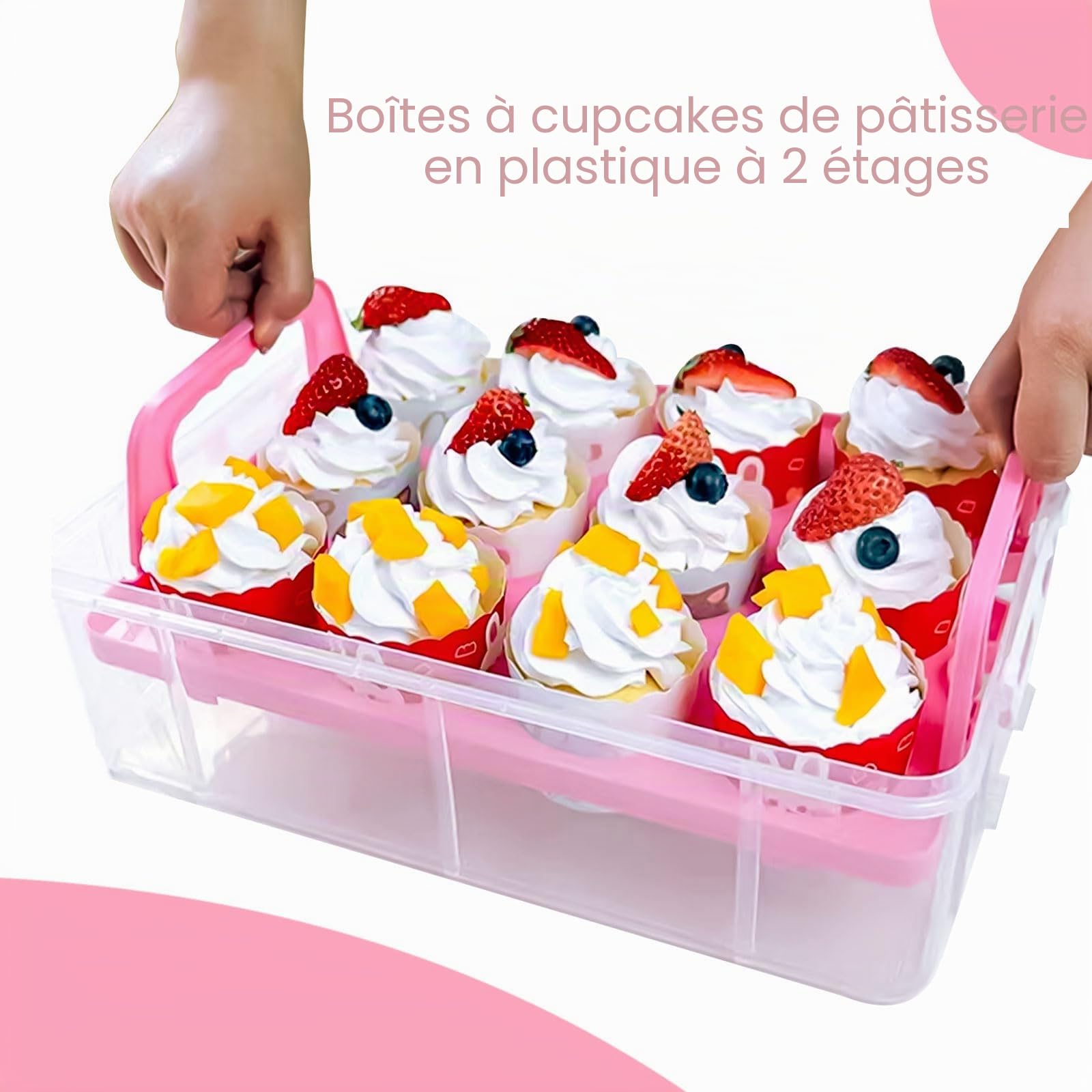 Boîte de transport rectangulaire pour gâteau, 36 x 26 x 23 cm - Boîte à cupcakes, boîte de transport pour muffins, contenant rectangulaire pour 24 muffins, cupcakes