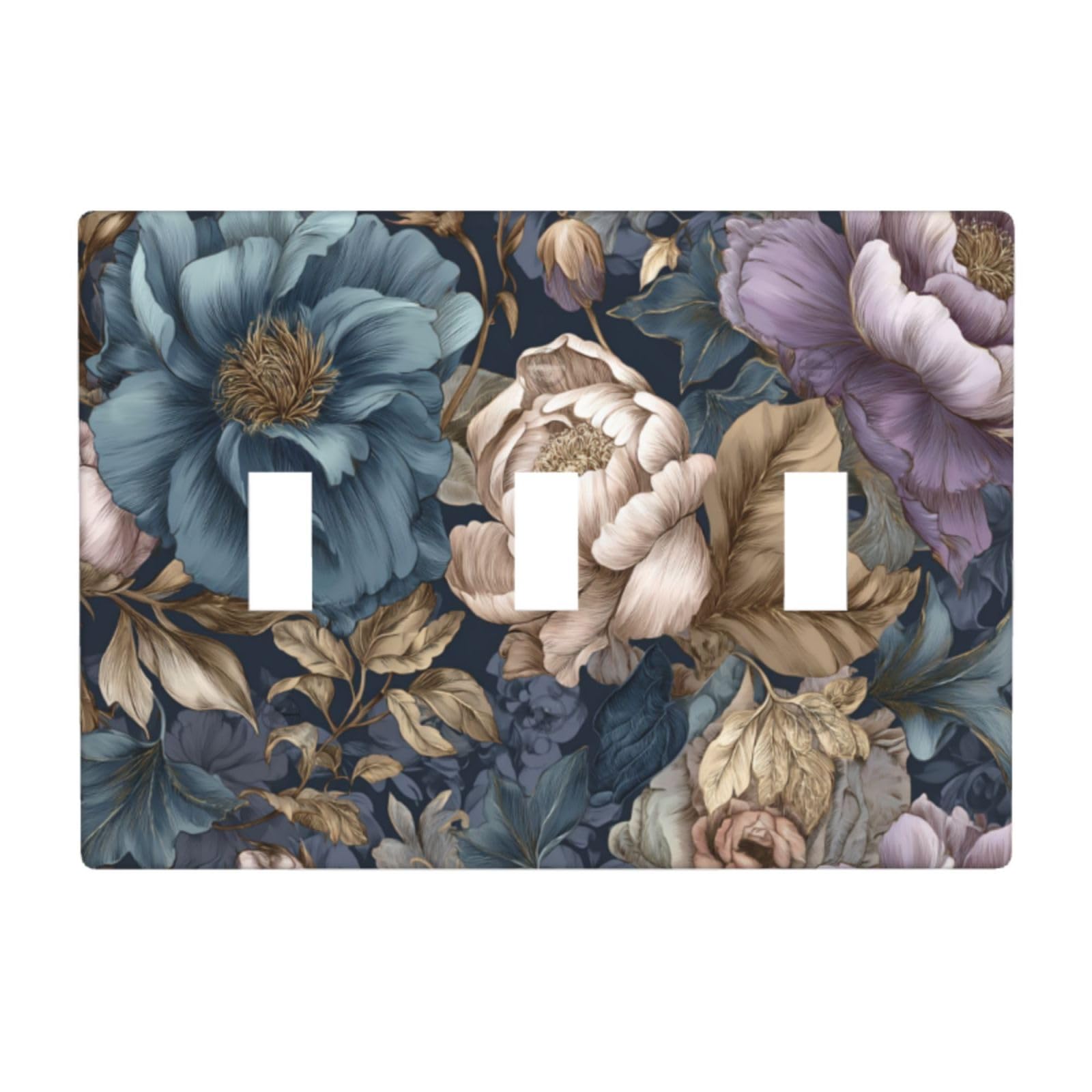 Woshuwo White Elegant Roses Lilies With Vines Light Switch Covers 3 Gang Triple Toggle Wall Plate Switchplate Electrical Faceplate For Bathroom Kitchen Bedroom Decor