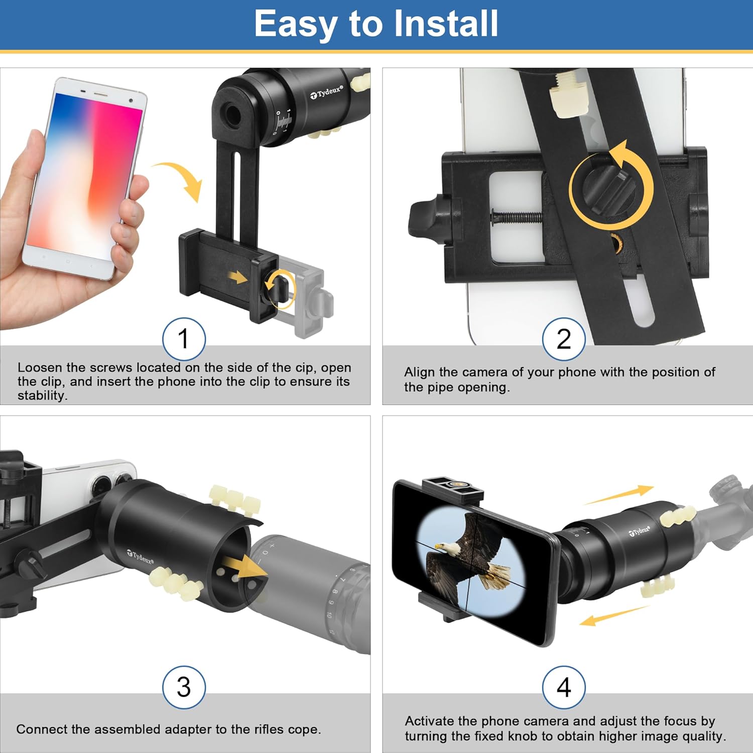 Rifle Scope Mount Camera Adapter - All Aluminum 360 Degree Rotated Design Smartphone Mount for Outdoor Hunting Birding Photography - Adjustable for Eye Relief Diameter of 33-44mm