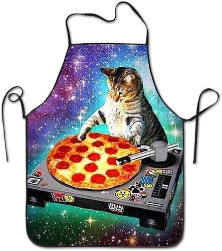 Masterhand Delantal de chef DJ PIZZA CAT delantal para el hogar, delantal con babero para mujeres, hombres, niñas, niños, regalos para decoración de