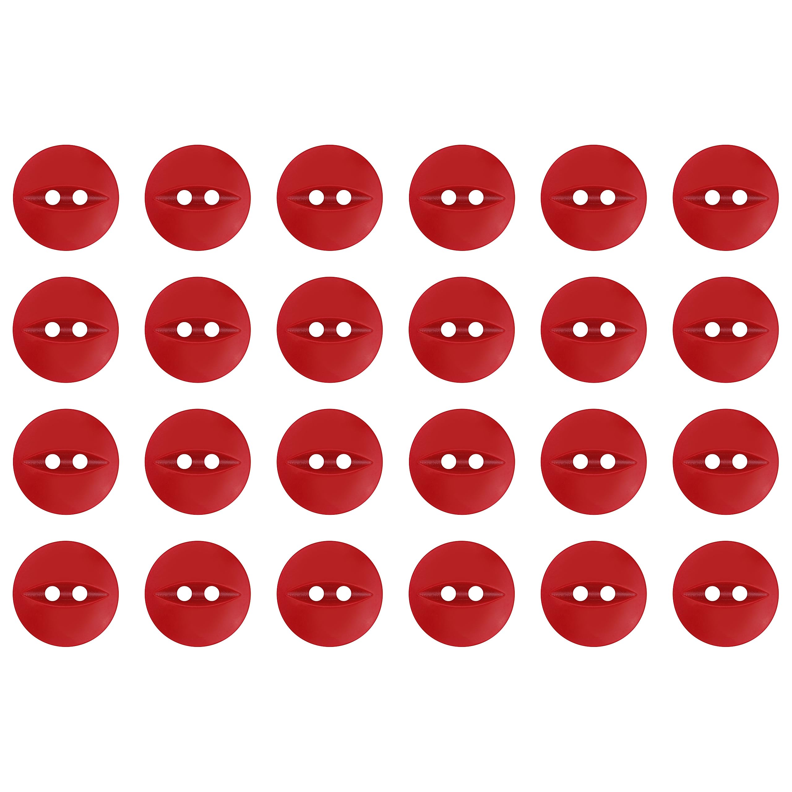 Pack of 24 Red 16mm Fish Eye Buttons Round Flat 2 Hole 26L 26 Ligne Pearlescent Finish